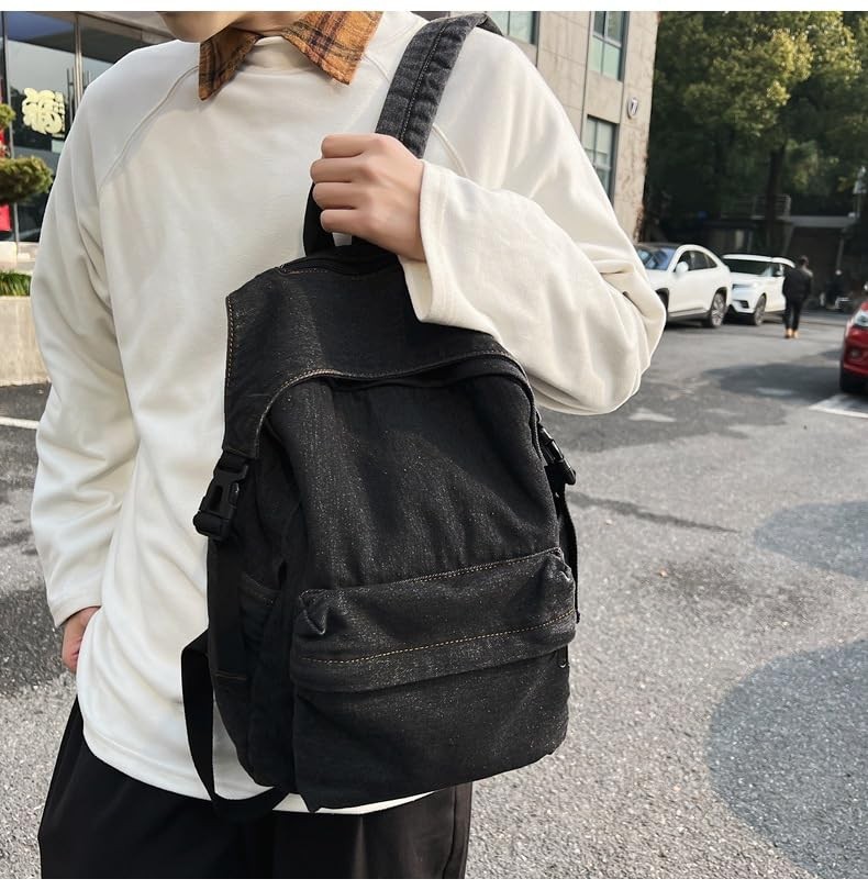 Classic Retro Denim Backpack Y2K Aesthetic Shoulder Bag Lightweight Daypack C…