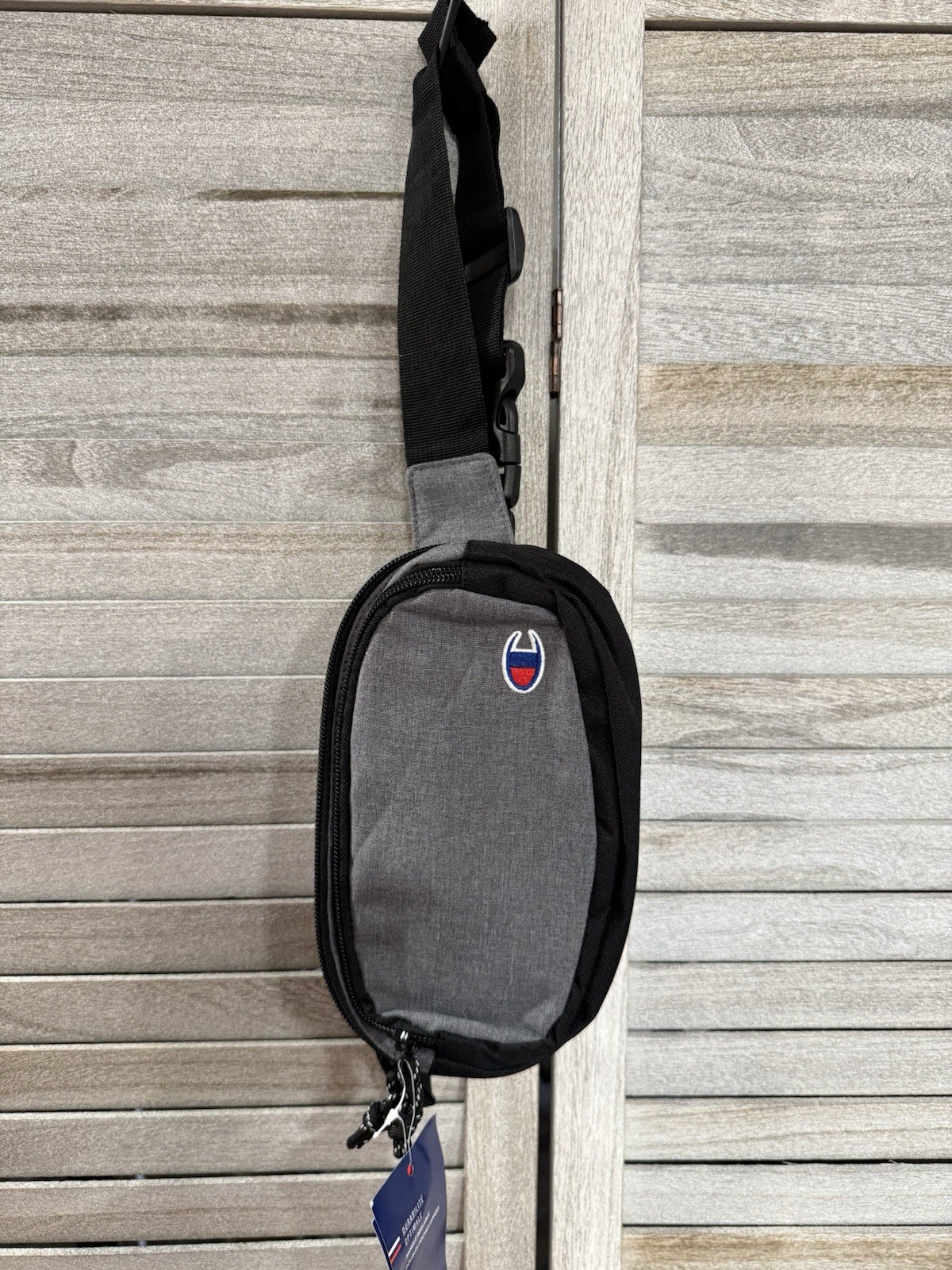 Champion Gray/Black Solid Small Crossbody Sling Bag, Zip Closure, Adjustable