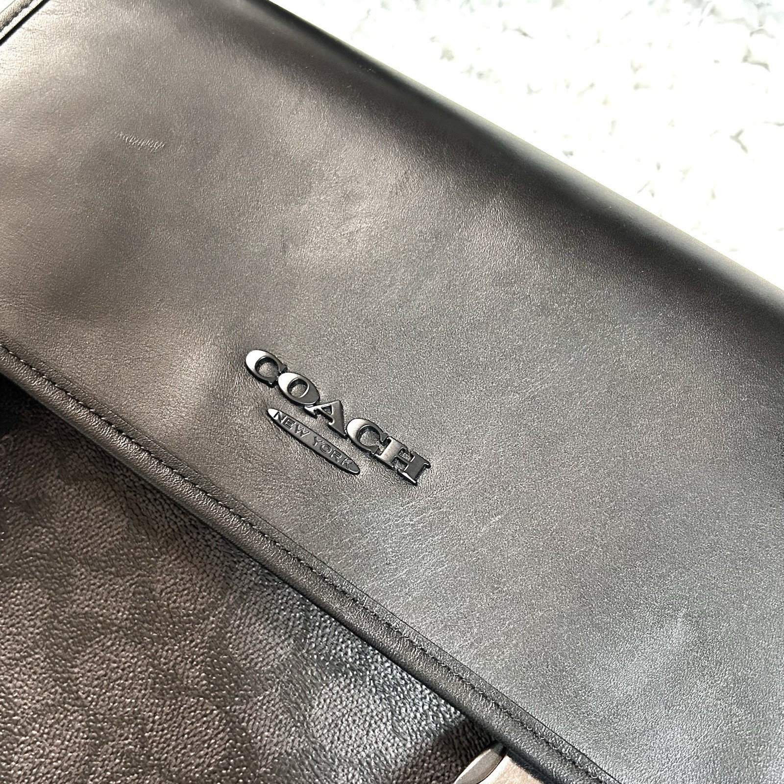Coach Signature Monogram Messenger Crossbody Bag Black/Gray Magnetic Strap