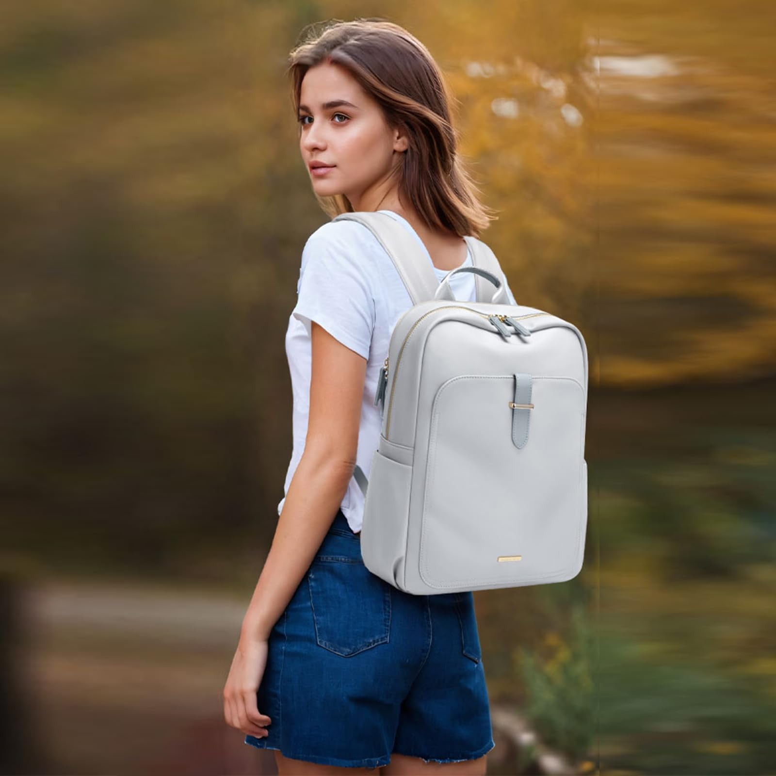 Laptop Backpack Purse for Women Fits 14 Inch Notebook Pale Grey Daypack