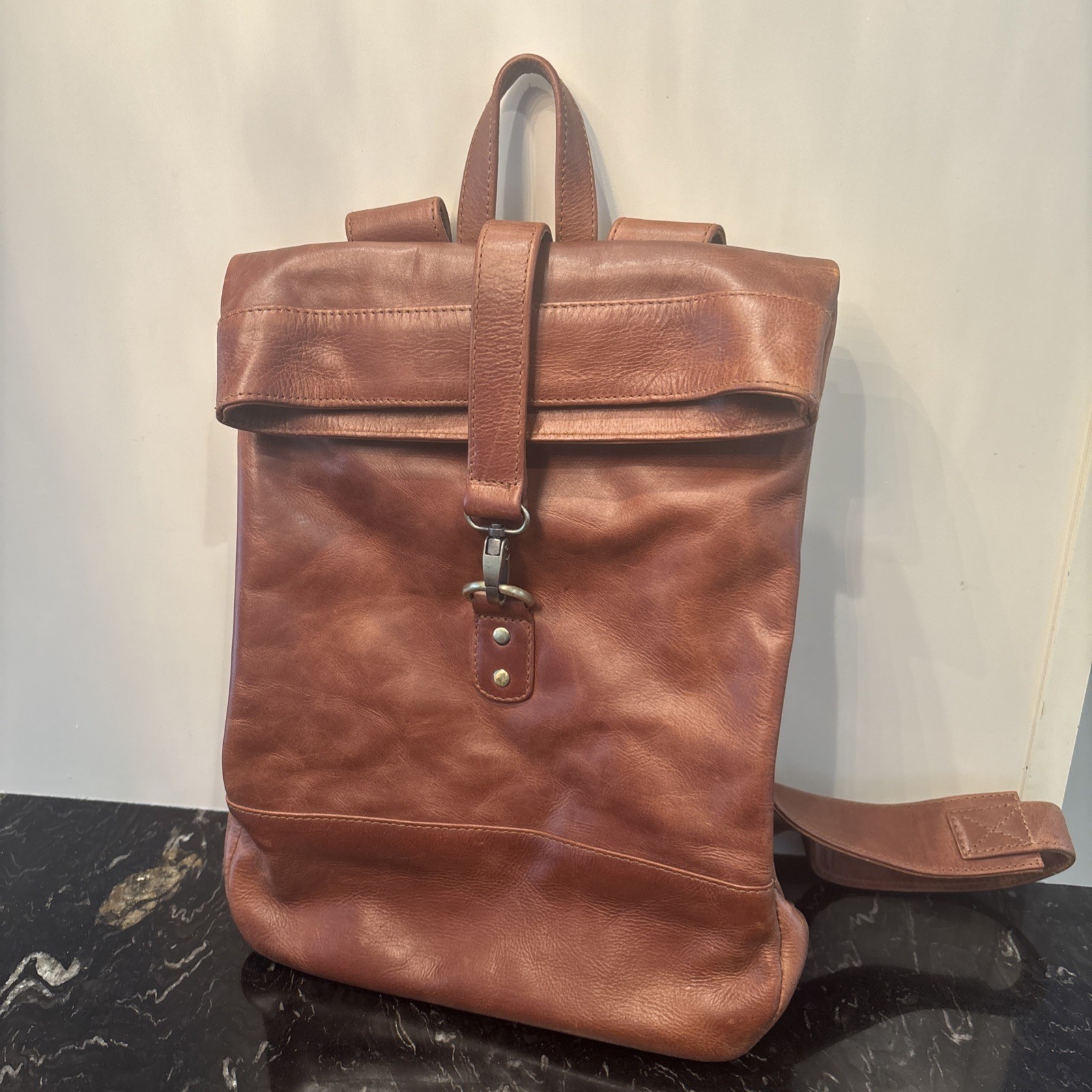 Makers Traveler LEATHER Rolltop Backpack Cognac/Brown
