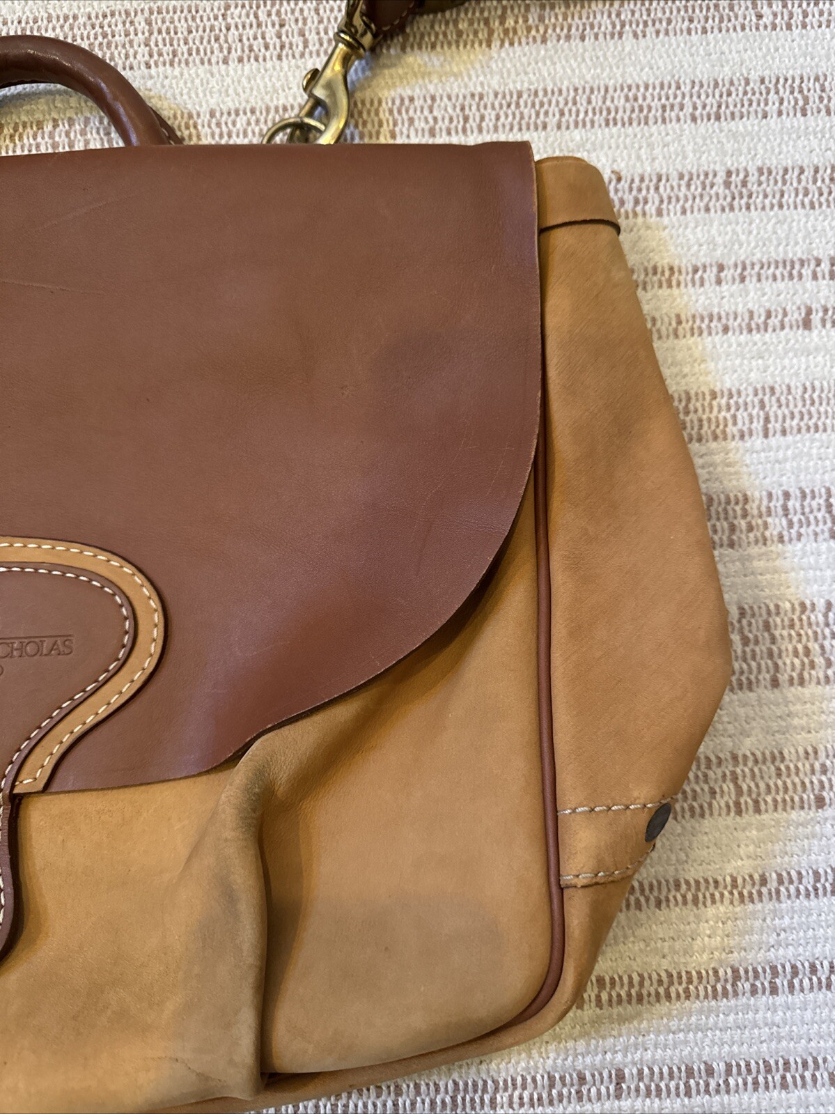 McGuire Nicholas Two Tone Leather Messenger Bag VGUC