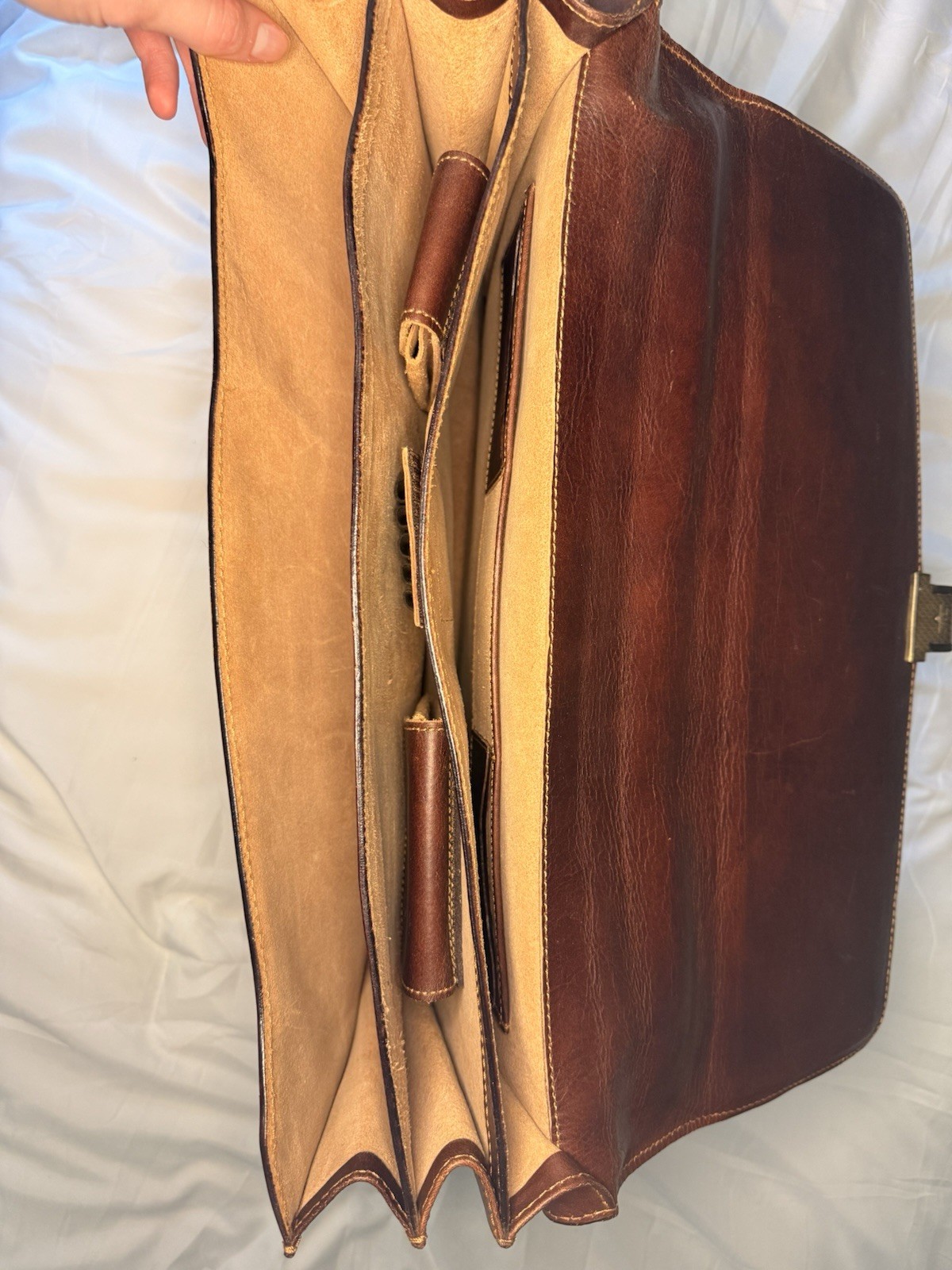Brown Large Briefcase/Document Case Top Handle Buckle Closure Brass Hardware