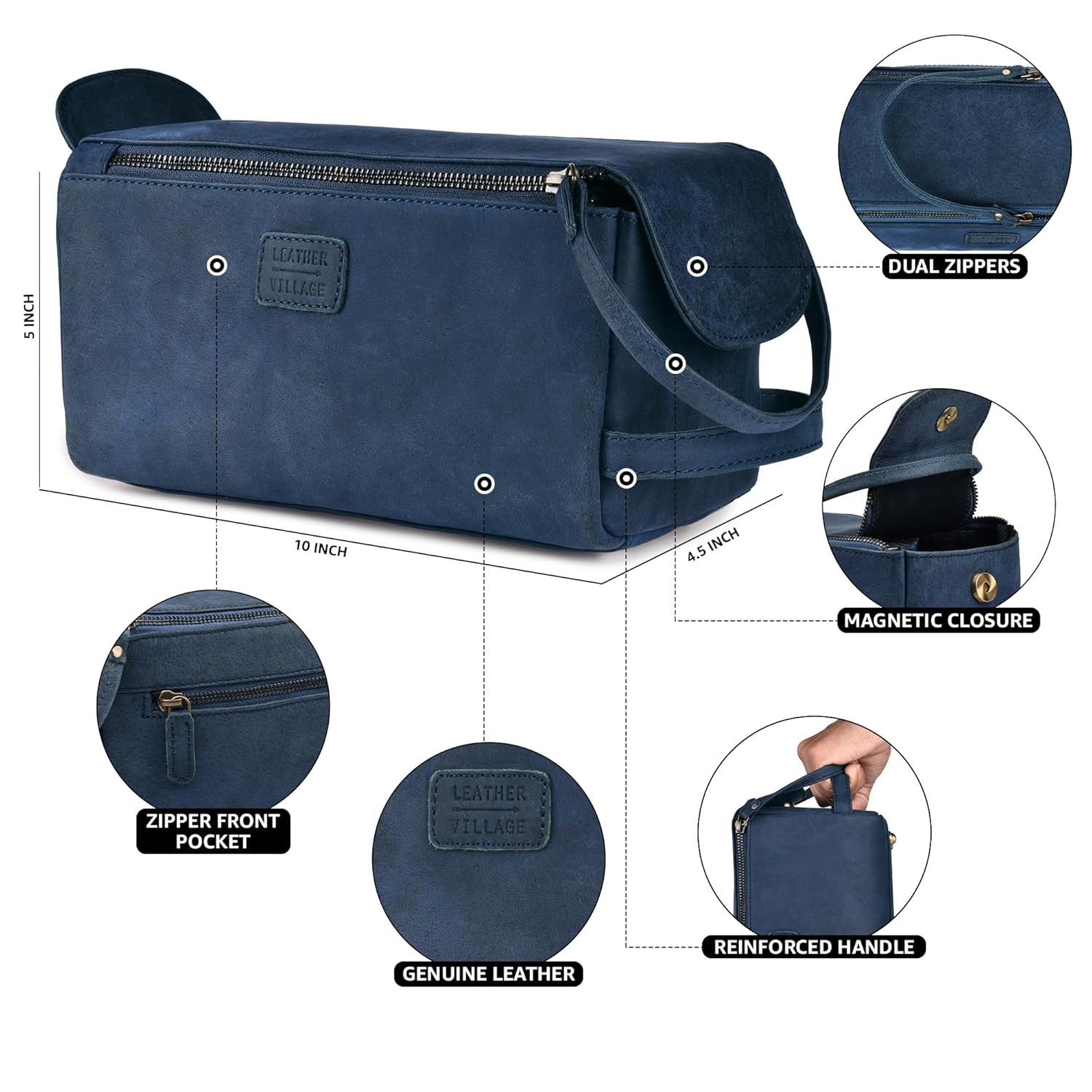 Leather Toiletry Bag Dopp Kit for Men Travel Water-Resistant Shave Bag
