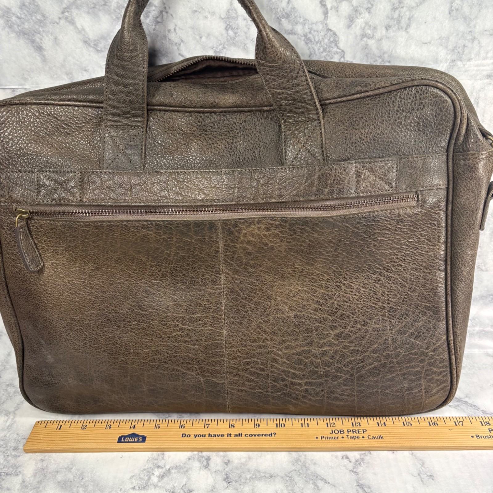 KomalC Vintage 18” Buffalo Leather Laptop Briefcase Office Bag Brown Cross Body
