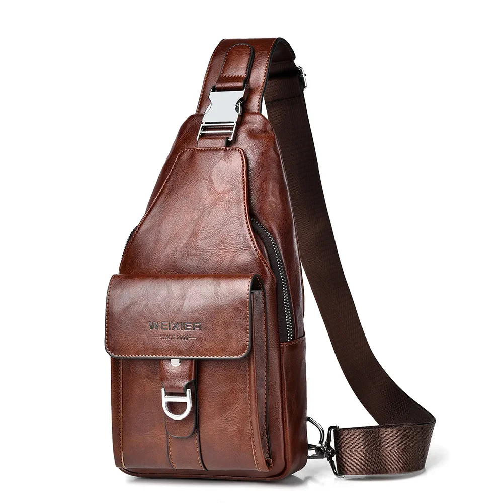 New Men’s Bag High Quality PU Leather Men’s Chest Bag Simple Waterproof Single S