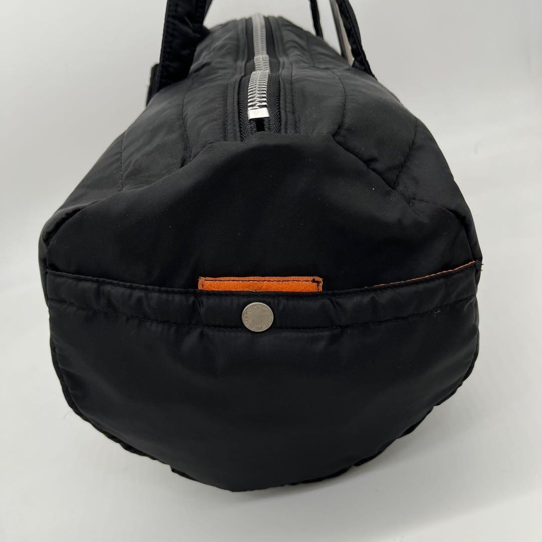MCM Boston Bag Handbag Large Capacity Black Orange Logo Mens Ladies