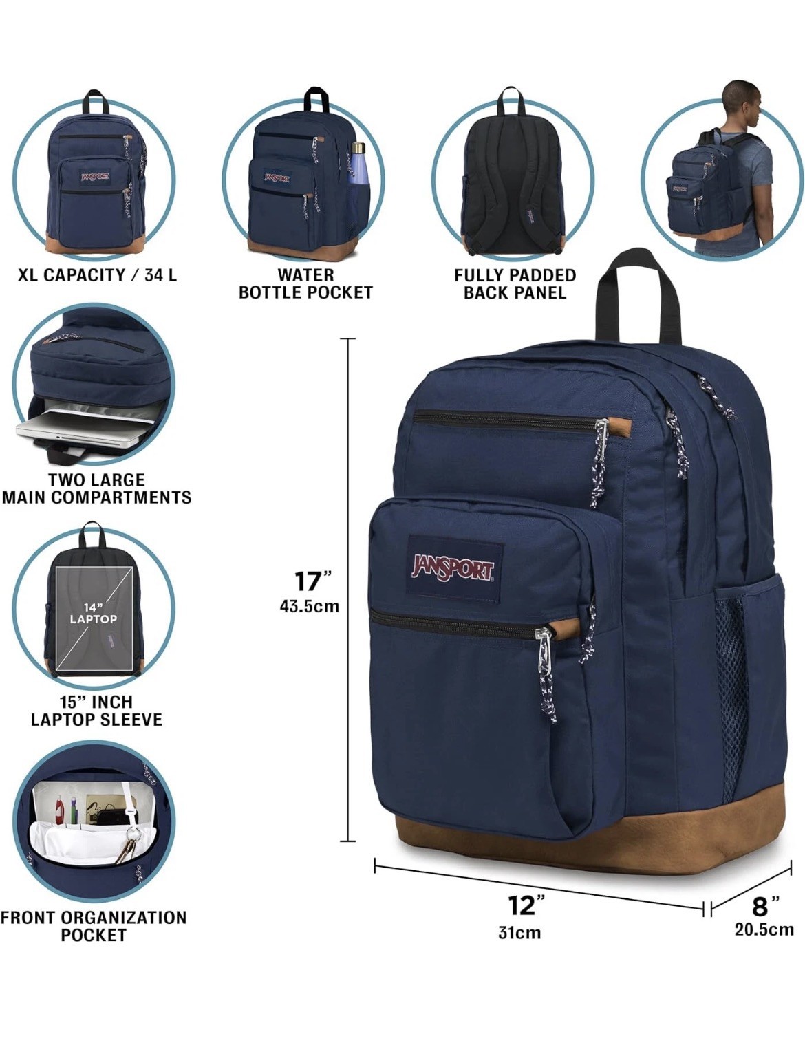 JanSport Cool Student Laptop Backpack – Navy