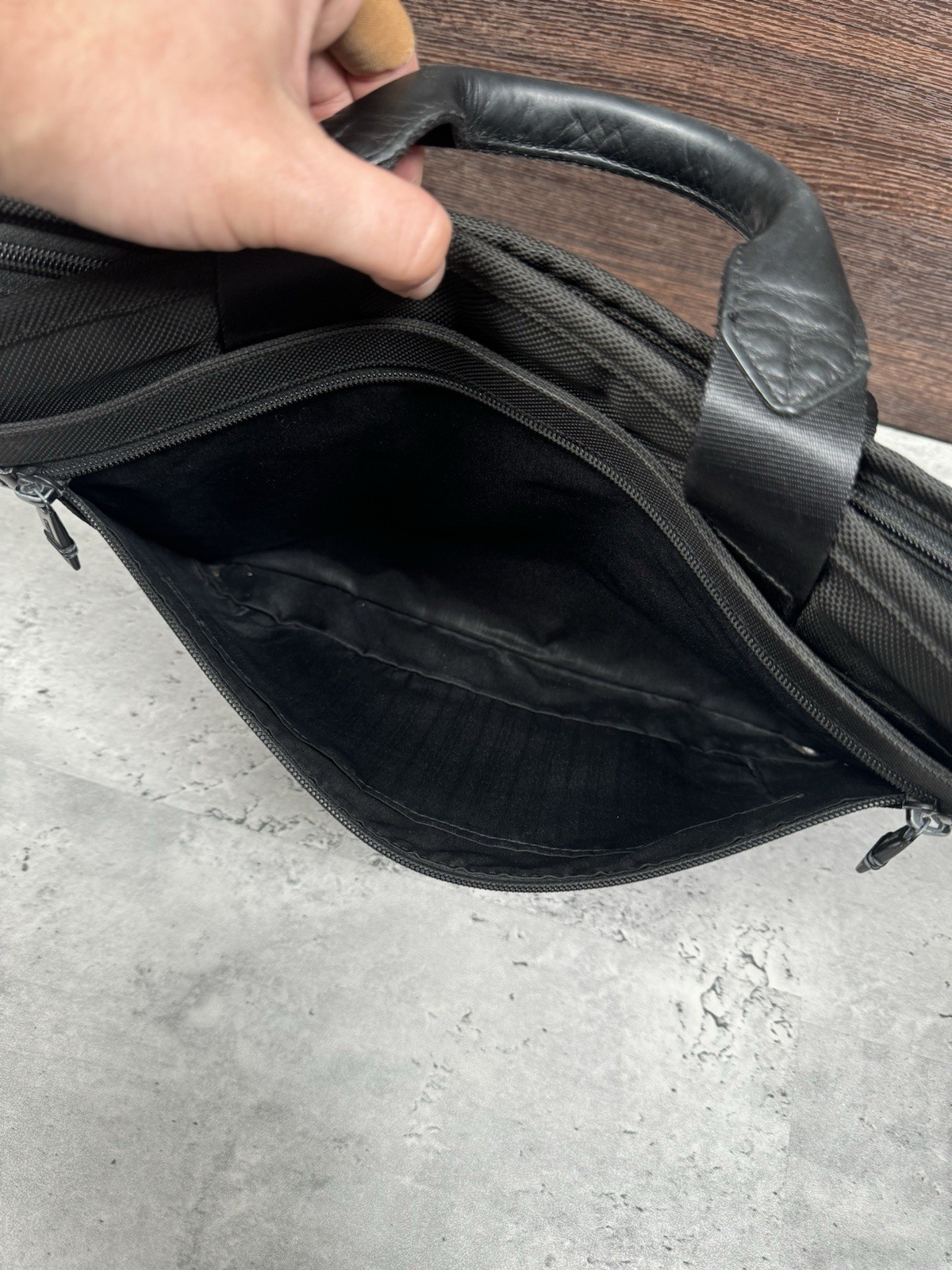 TUMI Business T-Pass Laptop Briefcase Black Ballistic Nylon – 15.5×12.5″