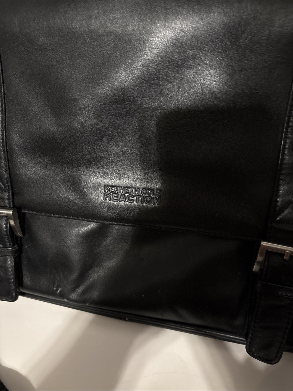Kenneth Cole Reaction BLACK REAL LEATHER EXPANDABLE MULTI COMPARTMENTS BRIEFCASE