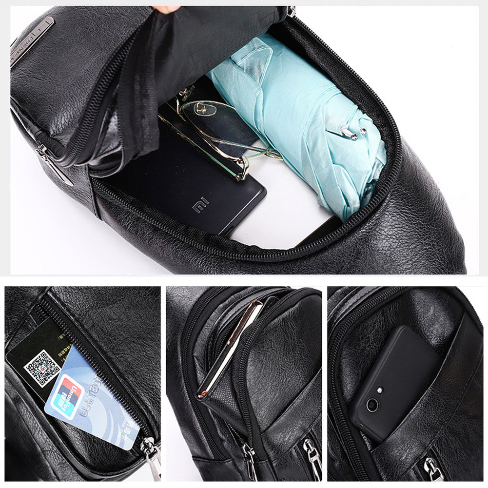 Mens PU Leather Chest Bag Shoulder Pack Earphone Hole Sport Crossbody Handbag US