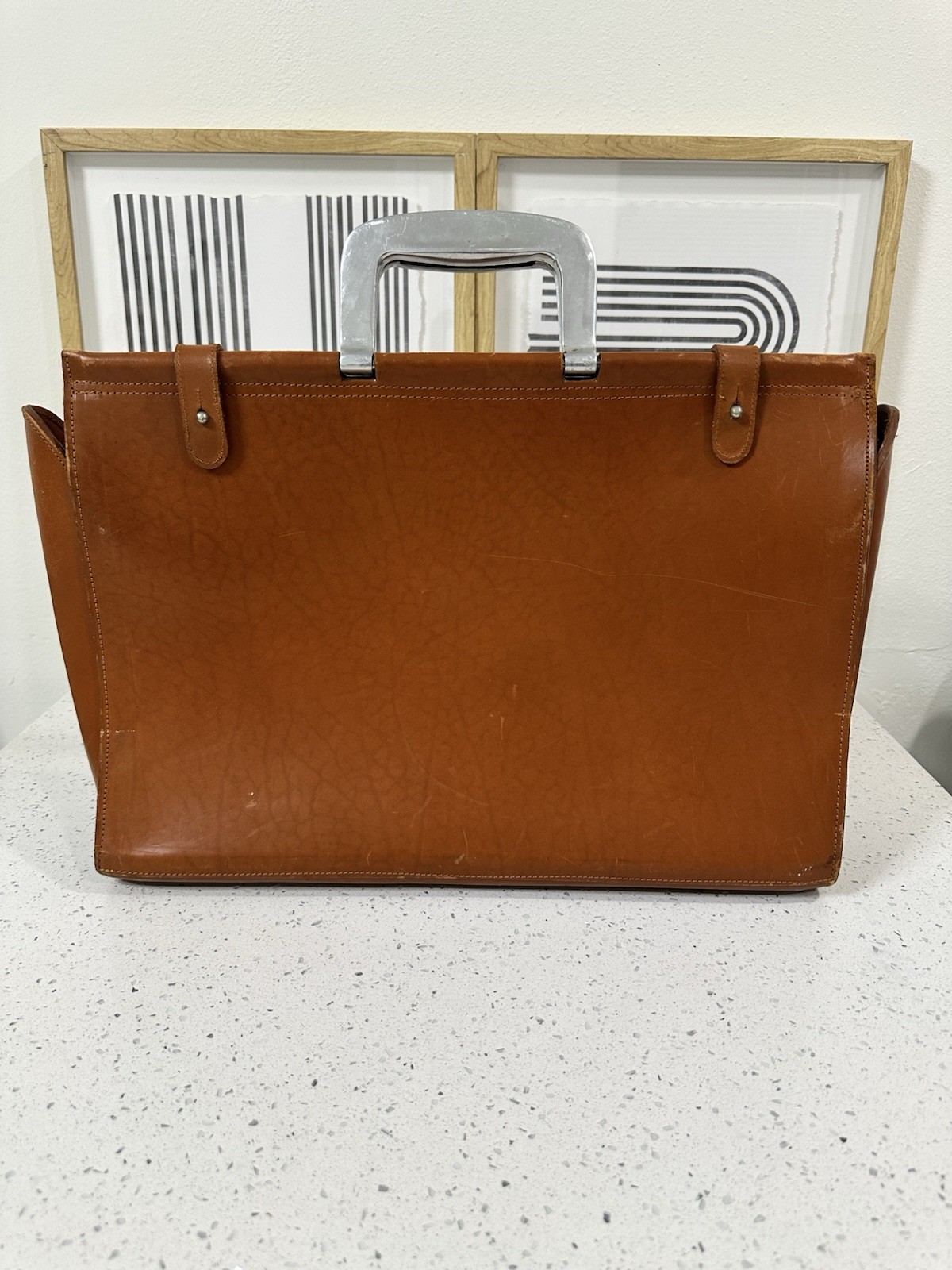Vintage Bill Amberg Rocket Tan Briefcase Bag Metal Handle