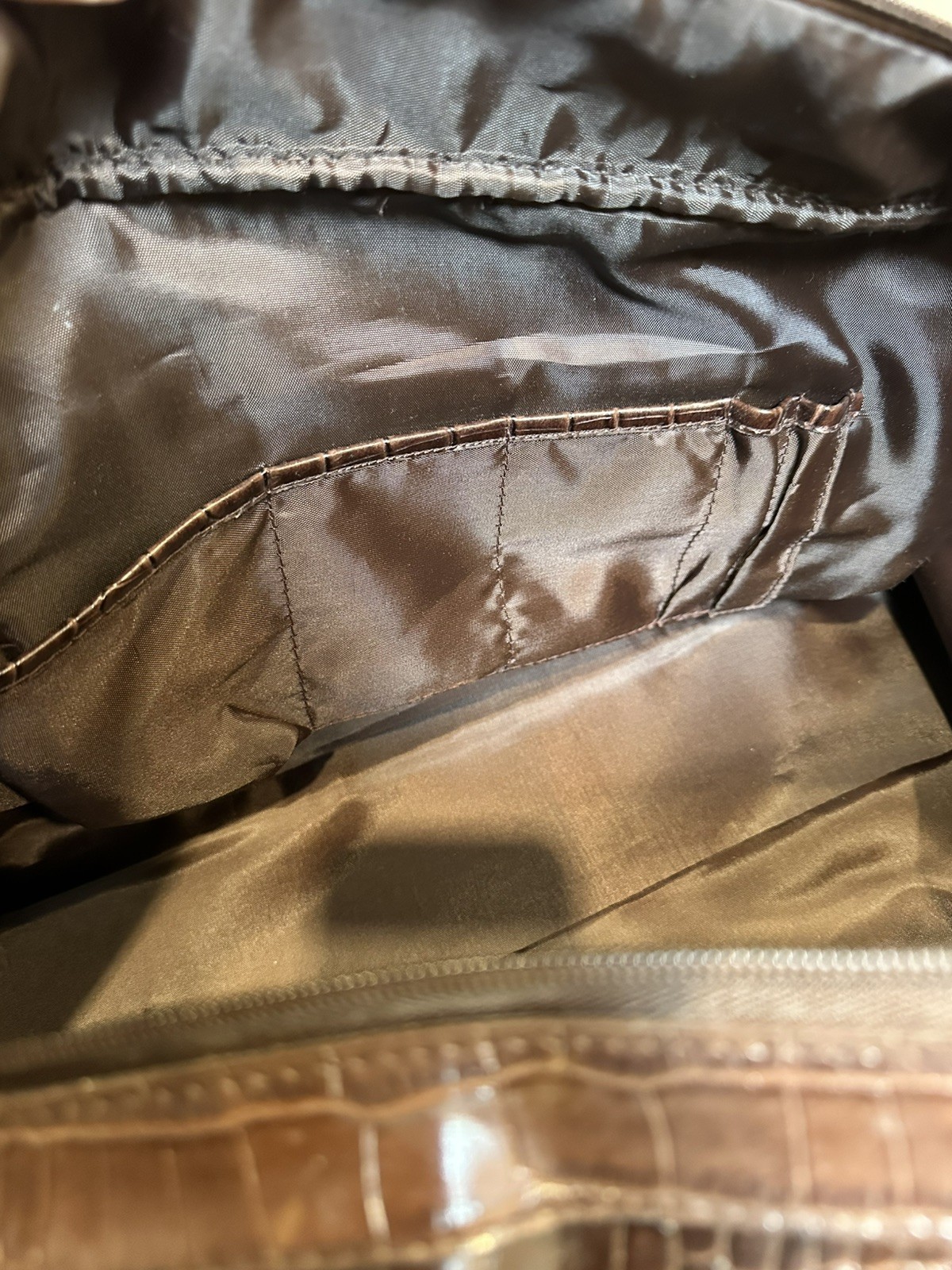 Bath & Body Works Crocodile Brown Vegan Faux Leather Duffel Bag Briefcase
