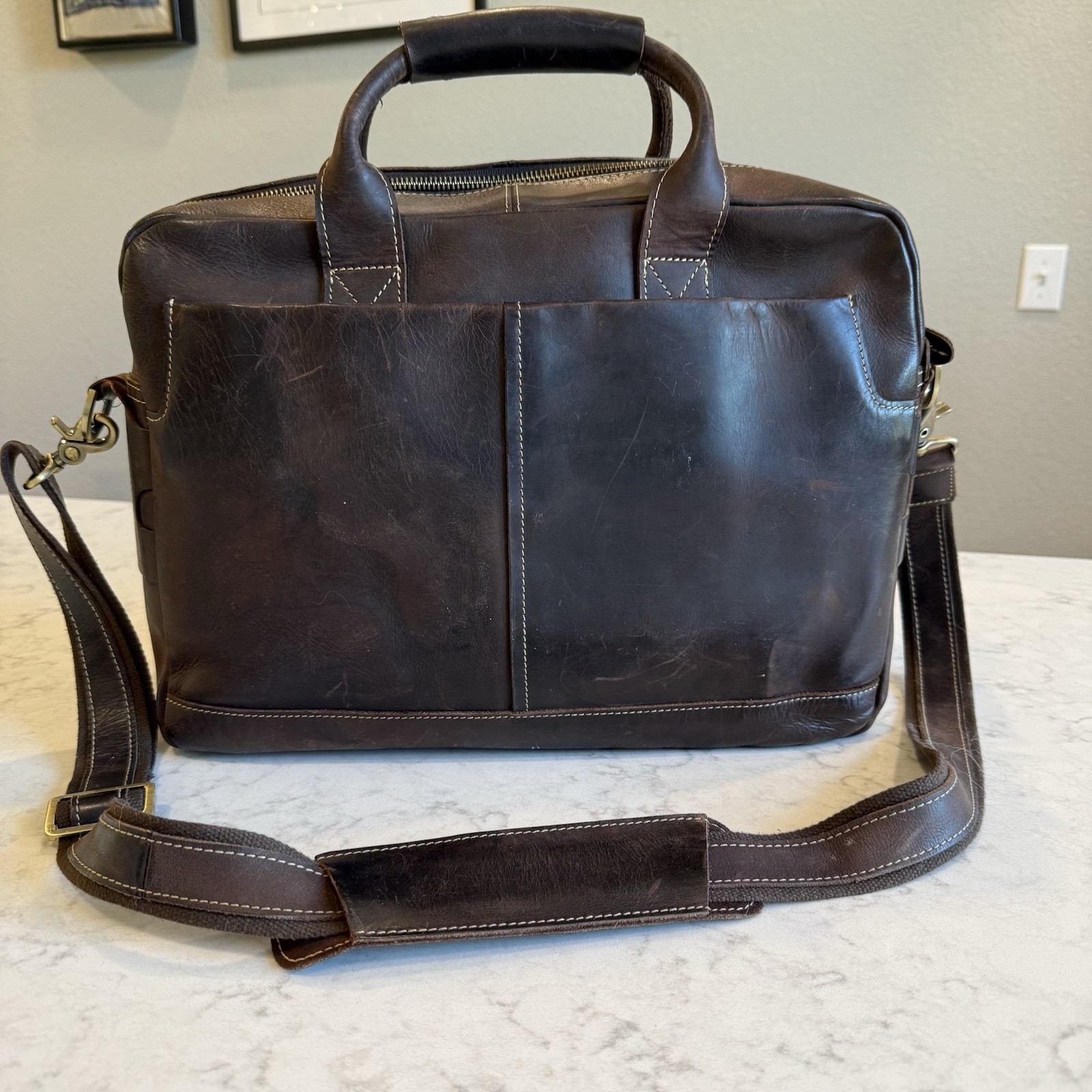 Full Grain Leather Laptop Briefcase 16 x 12 x 4” Messenger Bag Tote Satchel