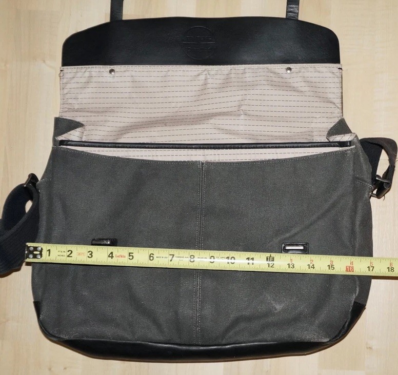 TIMBUK2 Gray Distressed Canvas & Black Leather Laptop Messenger Crossbody