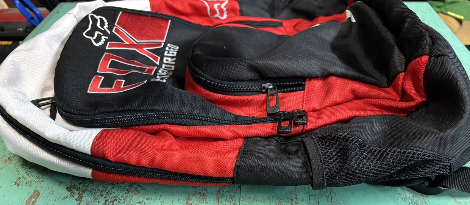 Y2K Fox Racing Backpack Black Red Moto Sport School Bag Heritage Forged EUC