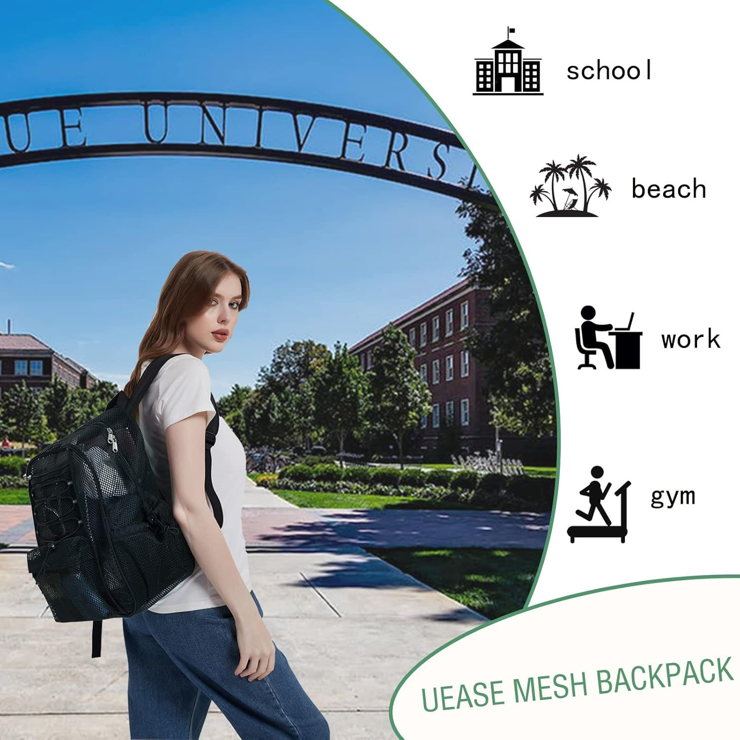 Mesh Backpack Heavy Duty for School, 24L Large Mesh Bookbag for Adults, Black Sc
