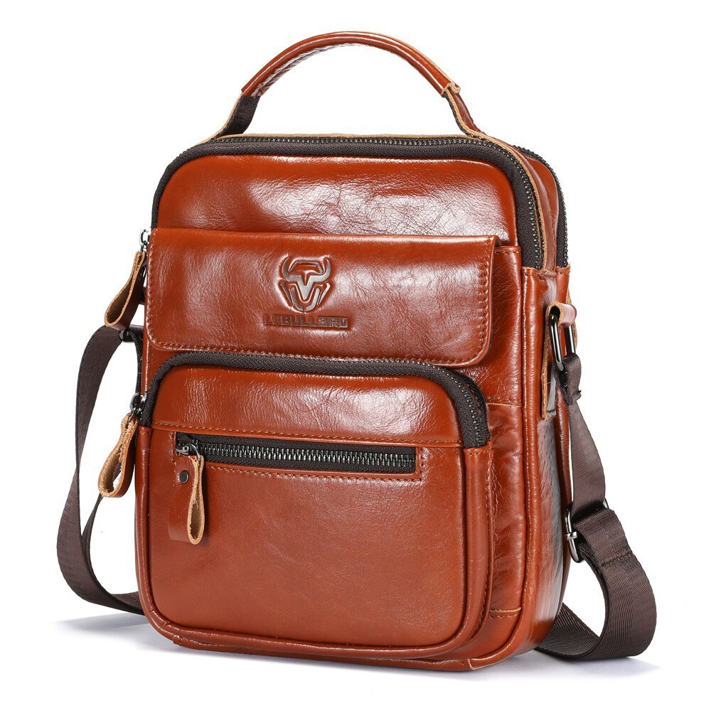 LEBULLBRO Men’s Genuine Leather Shoulder Bag Crossbody Sling for Travel Business