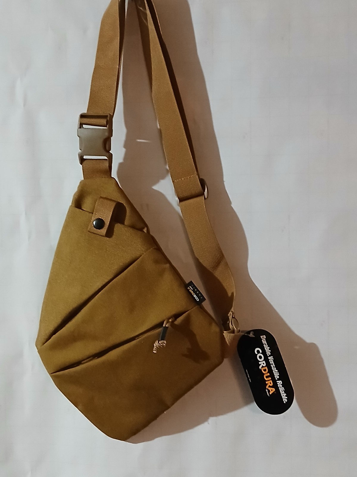 NWT Cordura Sling Crossbody Brown Vinyl Bag 4 Pocket Adjustable Strap Durable