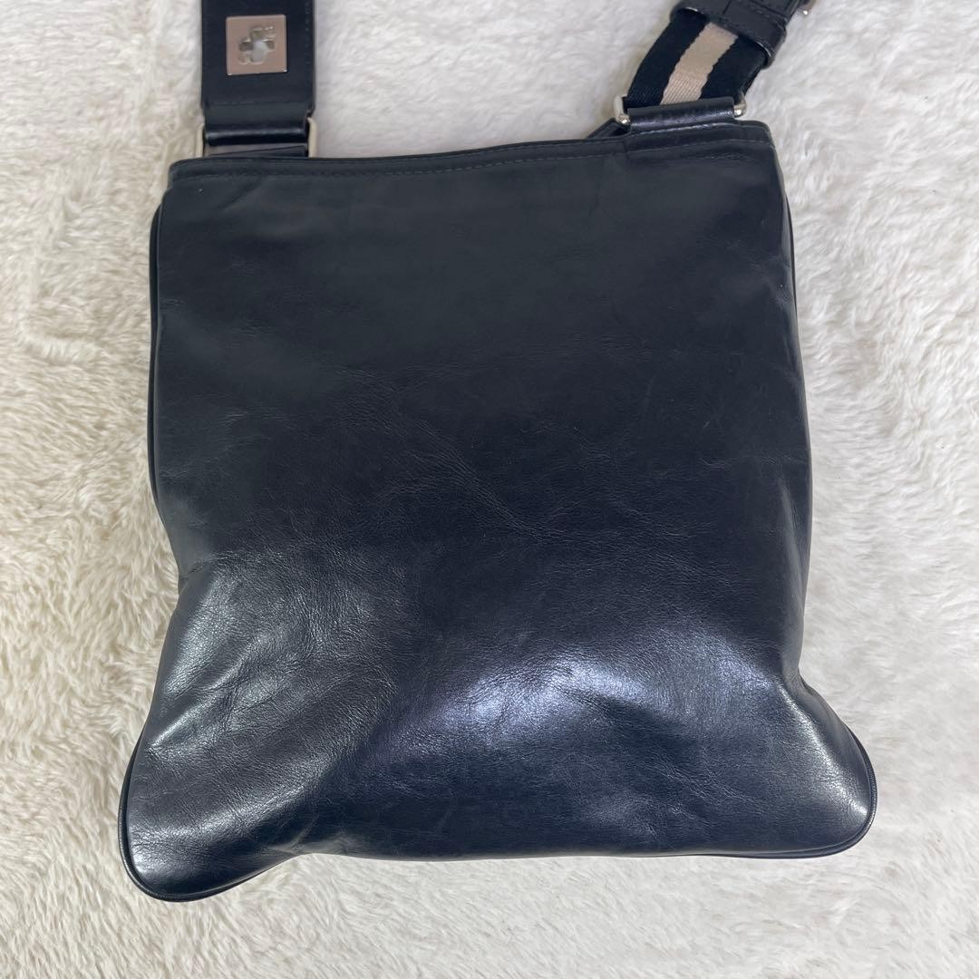 BALLY Leather Shoulder Bag Black Sacoche Crossbody Small Men 24x27cm Authentic