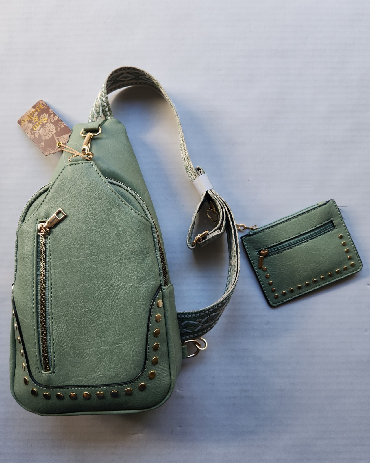 Sam & Hadley Western Light Olive Green Crossbody Sling Bag with Studded Accent
