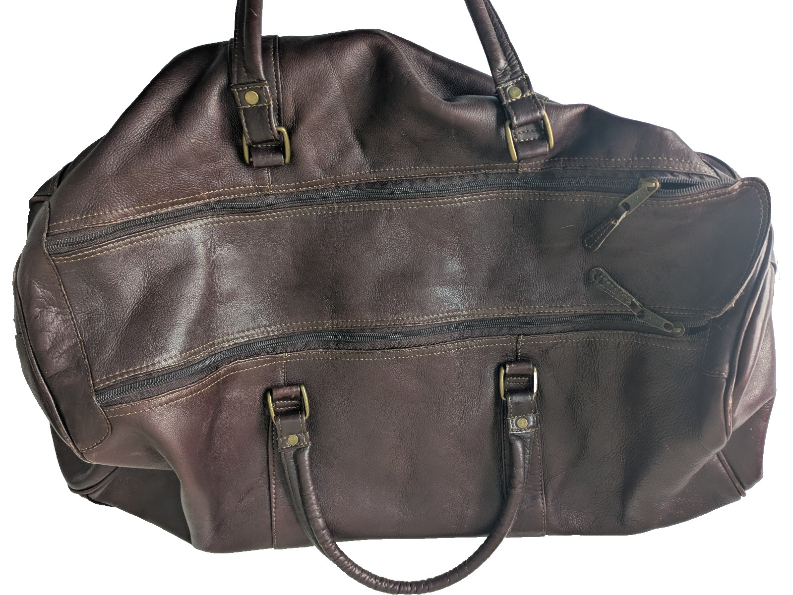 Clava Brown Genuine Leather Weekender Bag w/Removable Strap Footed Monogram