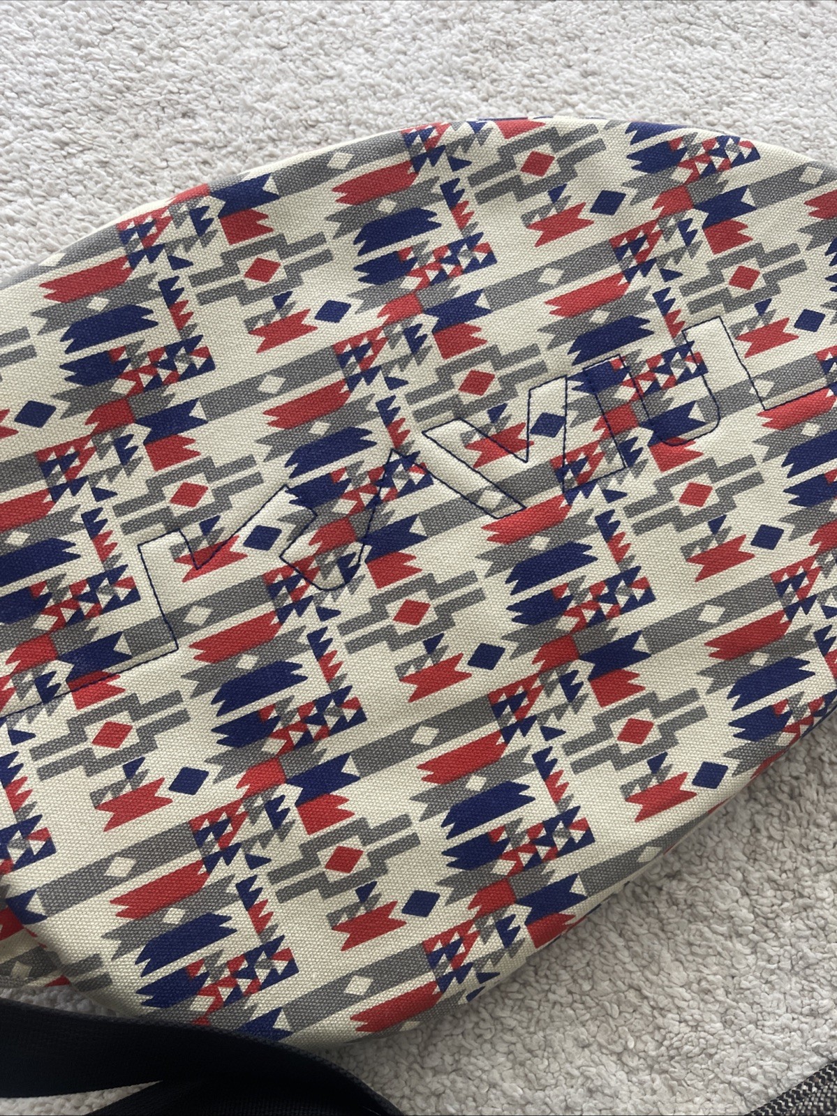 KAVU Sling Backpack Tribal Print Cotton Rope Strap Blue Red White