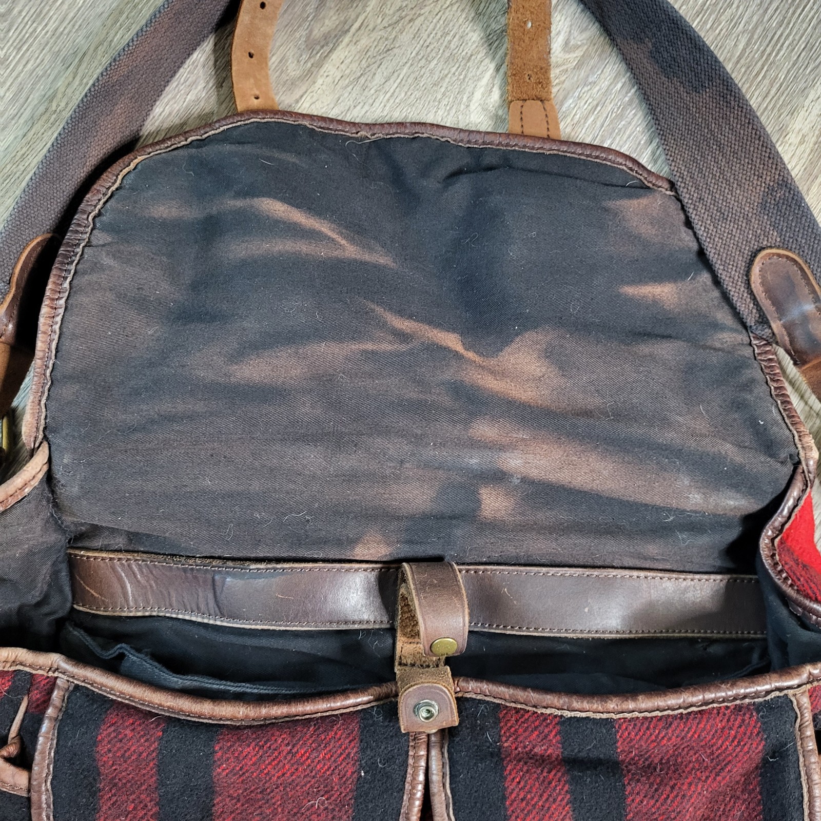 Ralph Lauren RRL Vintage Wool Leather Buffalo Plaid Bag Italy Double RL