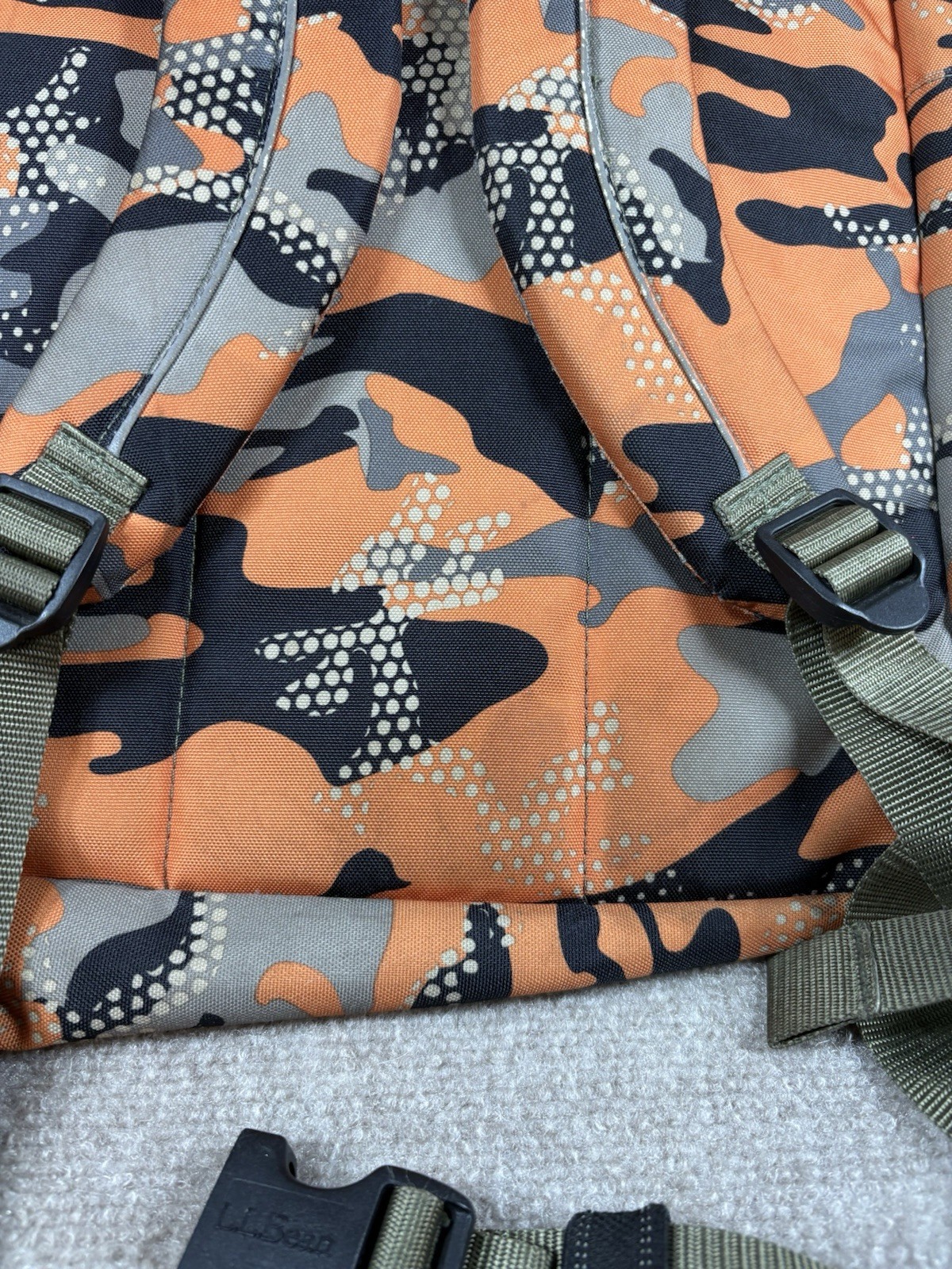 LL Bean Backpack Orange Grey Black Camo Reflective Outdoors School Item #236564
