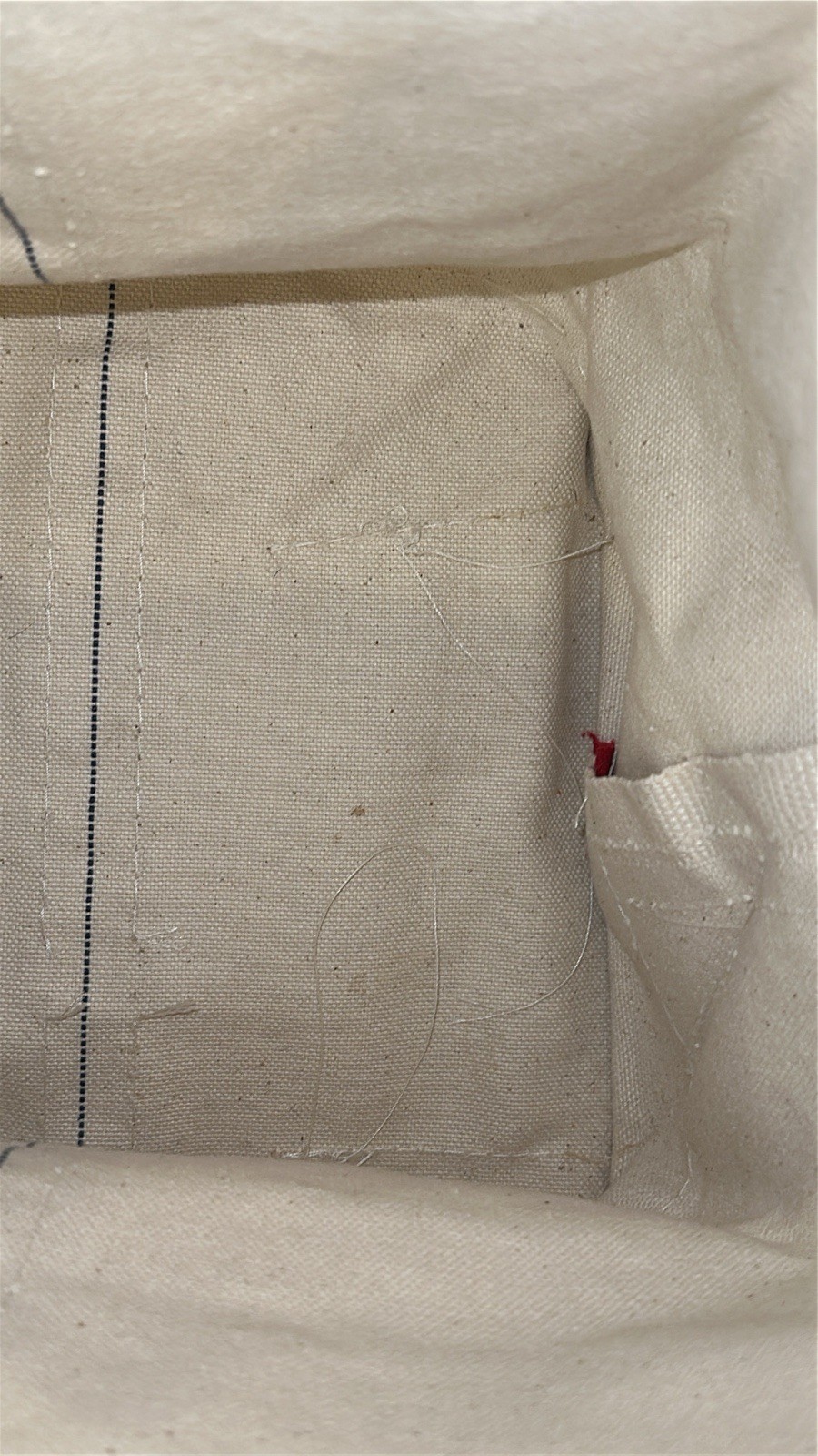 Vtg 1980s LL Bean Open Top Canvas Boat And Tote Large Long Handle White/Red Trim