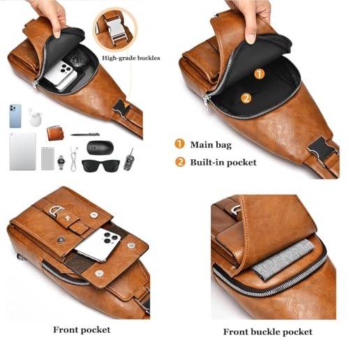 PU Leather Sling Bag for Men – Waterproof, Lightweight, Crossbody A-light Brown