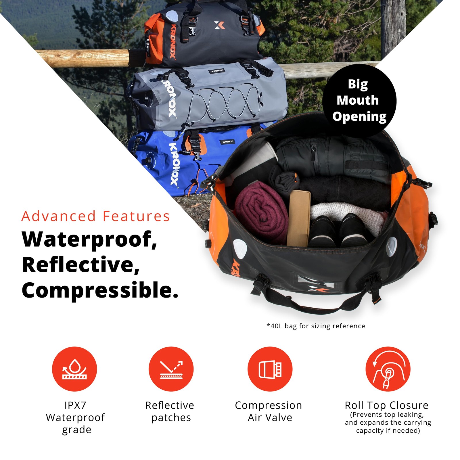 Motorcycle Duffel Bag Waterproof, 40L Blue – Durable Motorcycle Luggage & Sad…