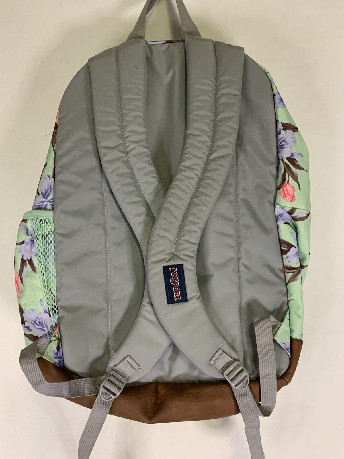 JanSport Superbreak Backpack, Vintage Irises Cool Student Leather Bottom Aqua