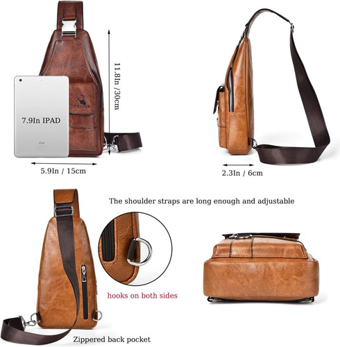 PU Leather Sling Bag for Men – Waterproof, Lightweight, Crossbody Dark Brown
