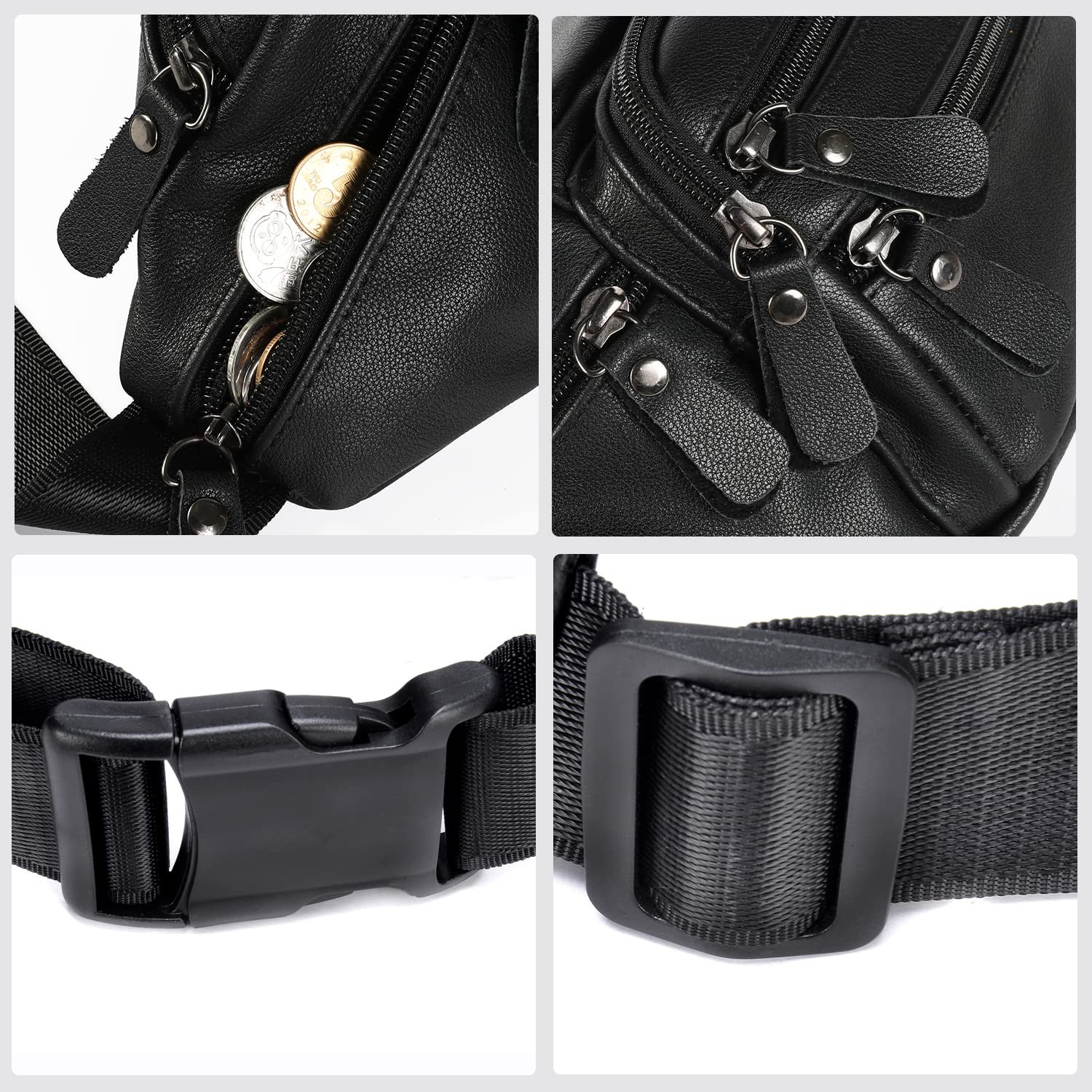 Black Leather Fanny Pack for Men & Women, Free Size, 810#black