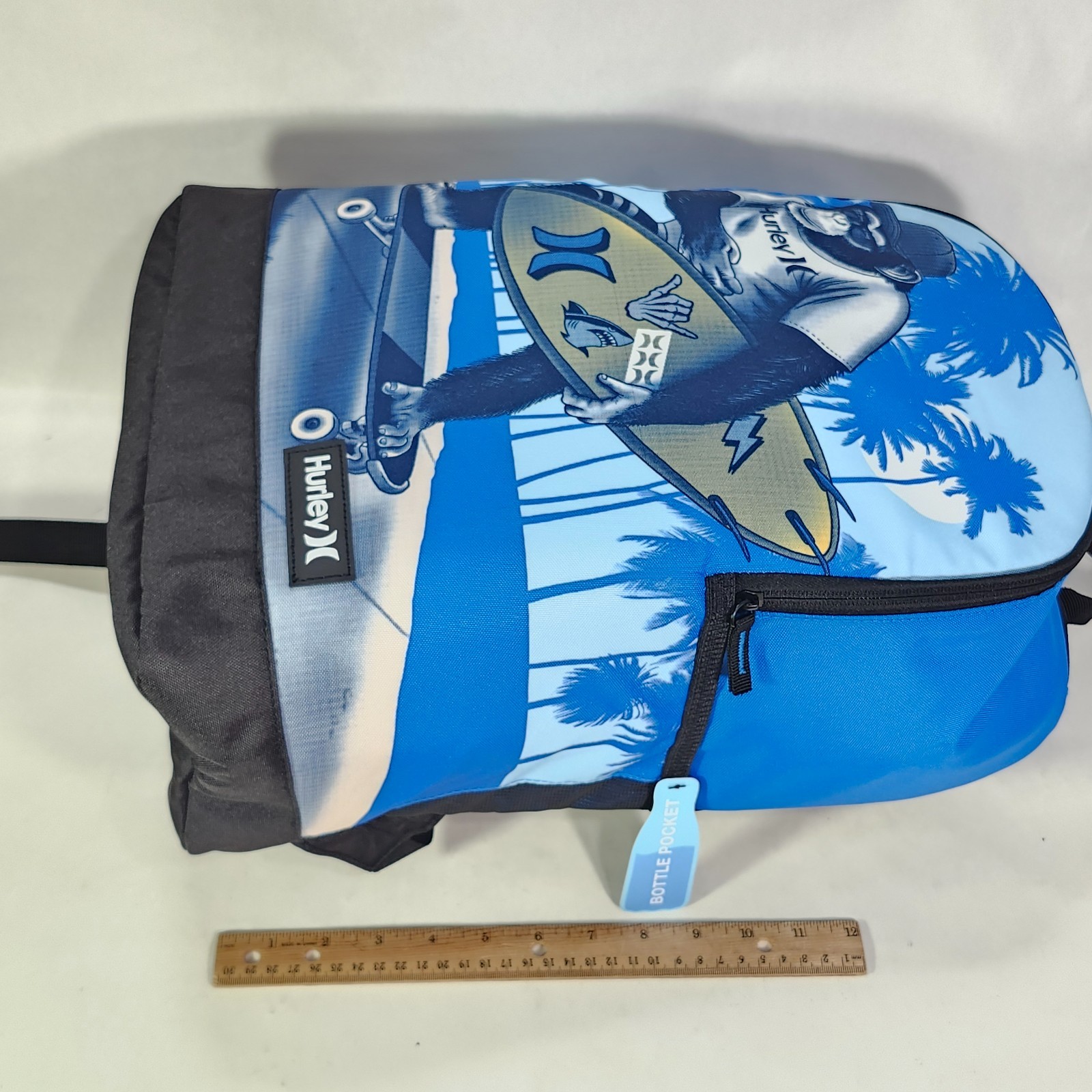Hurley Backpack Skateboard Surfboard Monkey Blue 15″ Laptop Sleeve Tavel Bag NWT