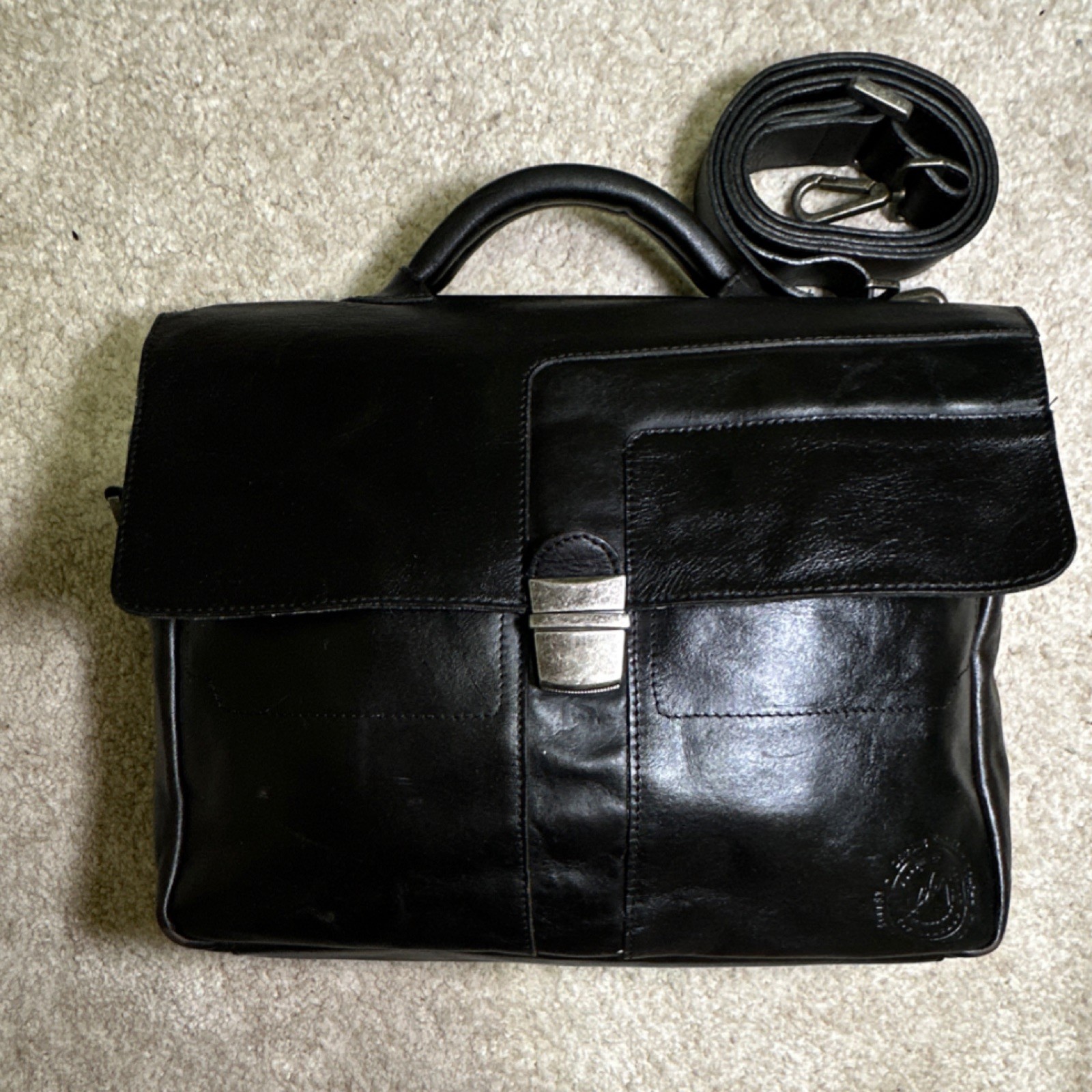 Velez Black Briefcase/Document Case Shoulder/Crossbody Strap Zip Buckle