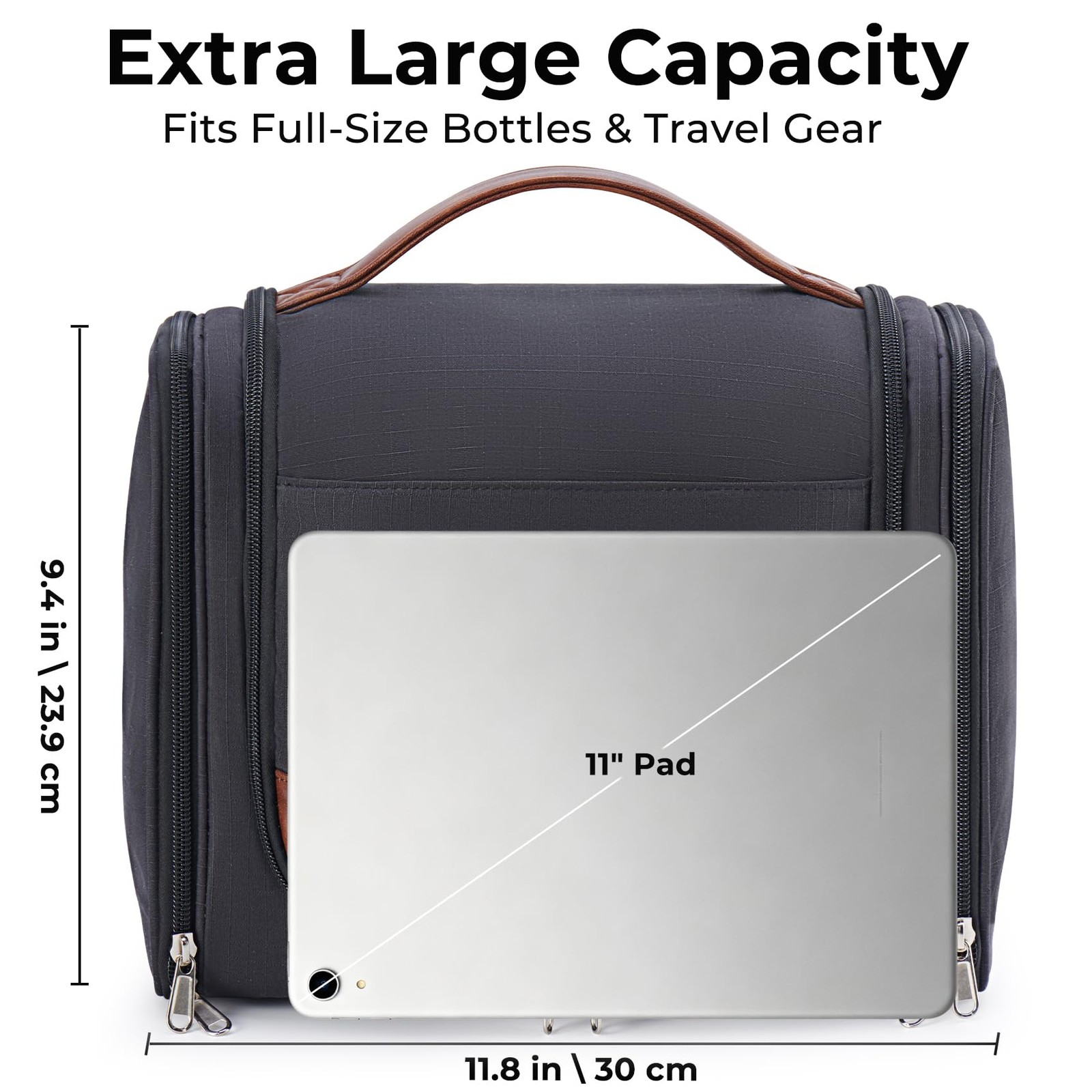 Ralnitote Large Hanging Toiletry Bag for Men, 11.8″ x 5.5″ x 9.4″, Black