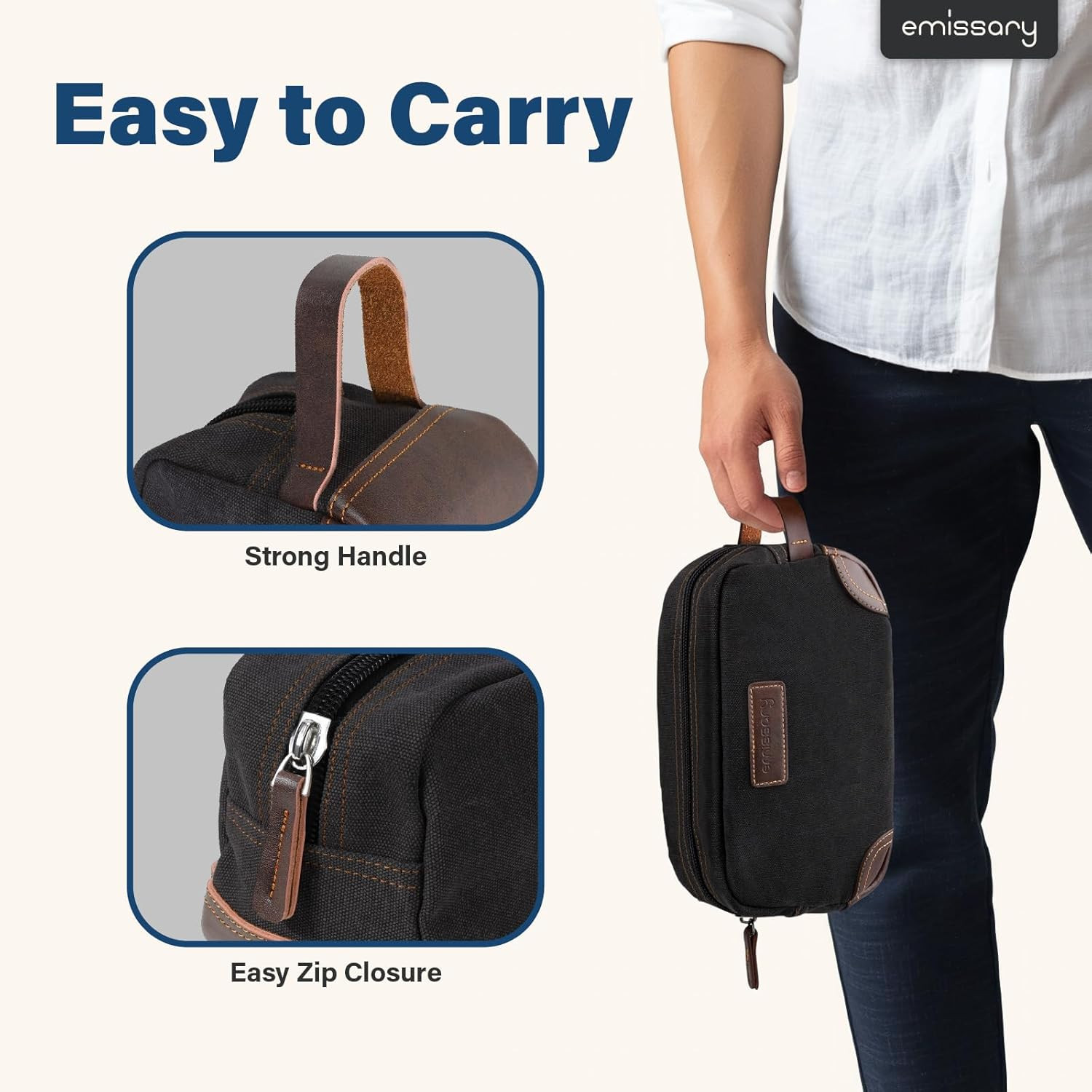 Men’S Toiletry Bag, Leather and Canvas Travel Toiletry Bag, Dopp Kit for Men, Tr