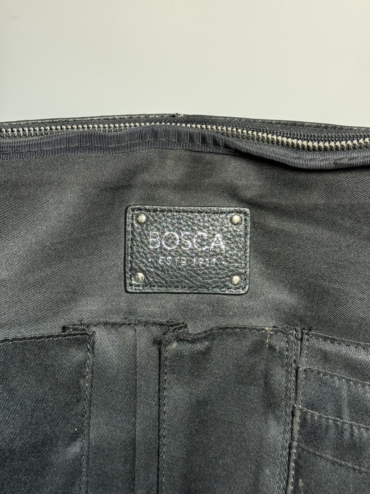 Bosca Full Grain Black Leather Monfrini Stringer Briefcase Laptop Messenger Bag