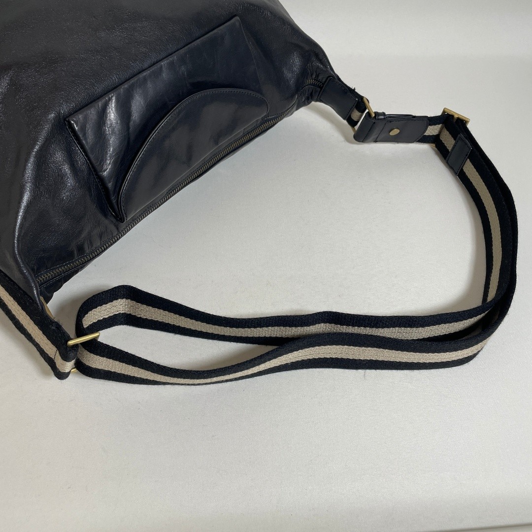 Bally Shoulder Bag Genuine Leather Black Designer With Dustbag 22×33×13cm