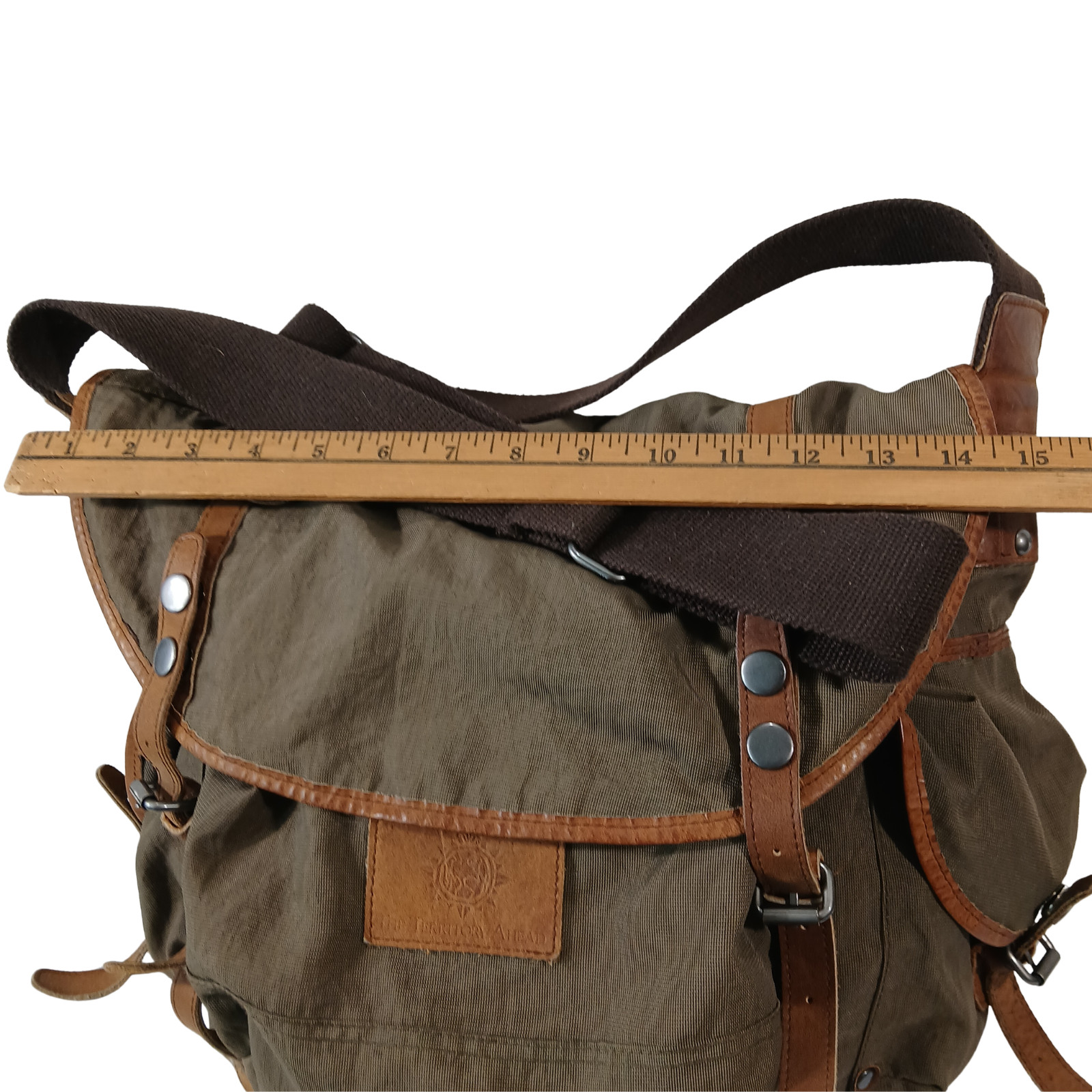 Territory Ahead Canvas Leather Trim Field Messenger Bag Olive Green Travel Utili