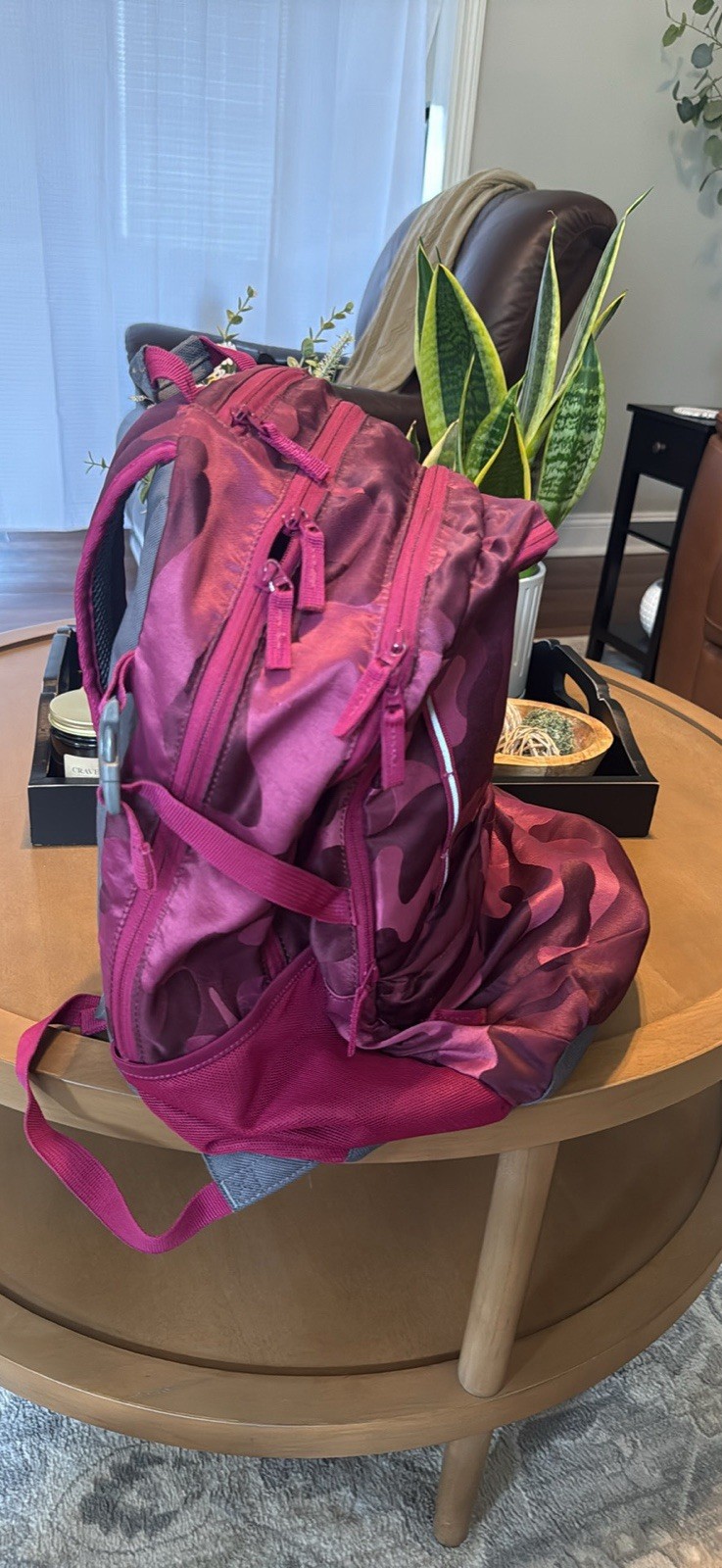 Lands’ End Student XL Pink Camo Backpack Zip, Padded Adjustable Straps, Pockets