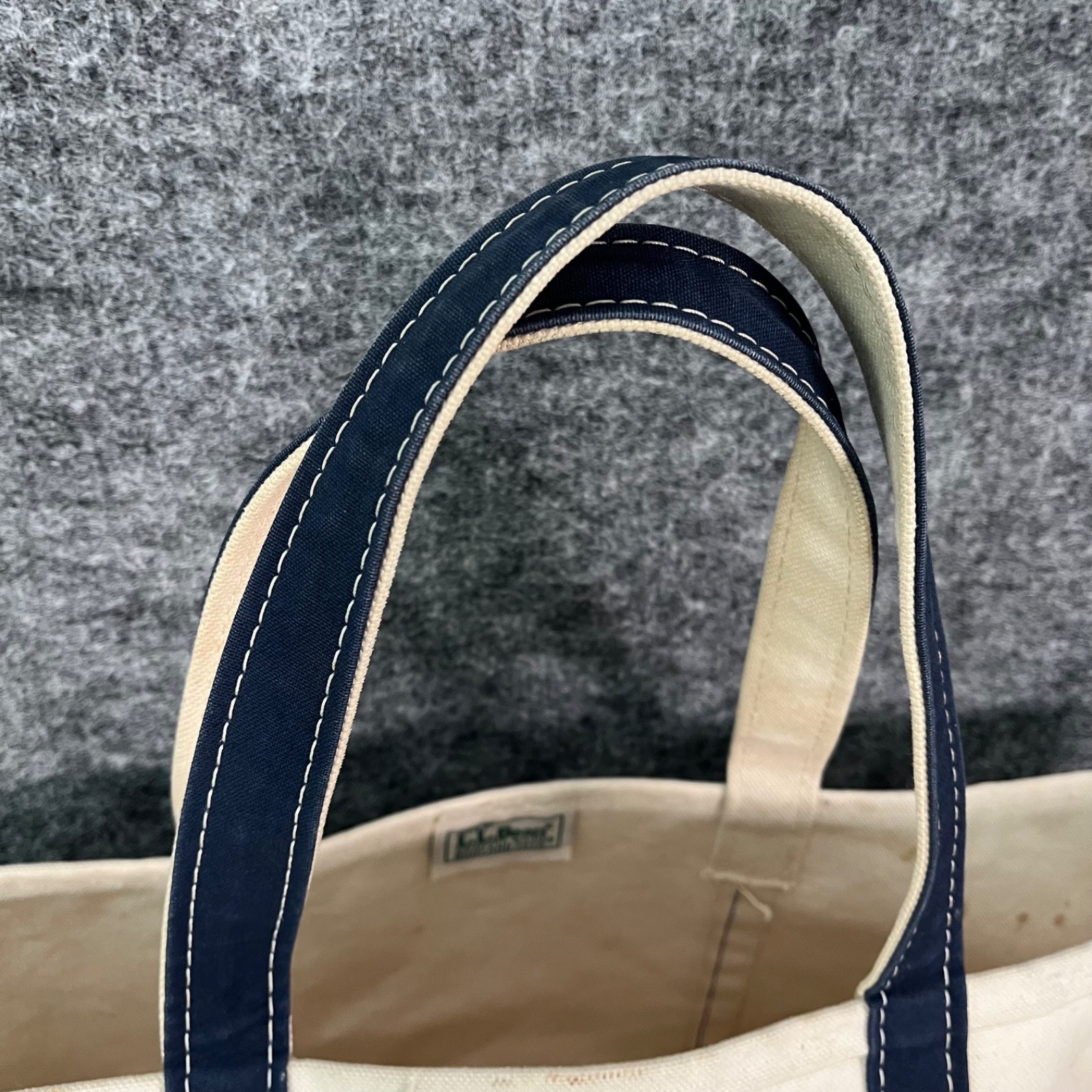 Vintage Boat & Tote Bag LL Bean USA Utility White Navy Outdoors Canvas Beach 80s
