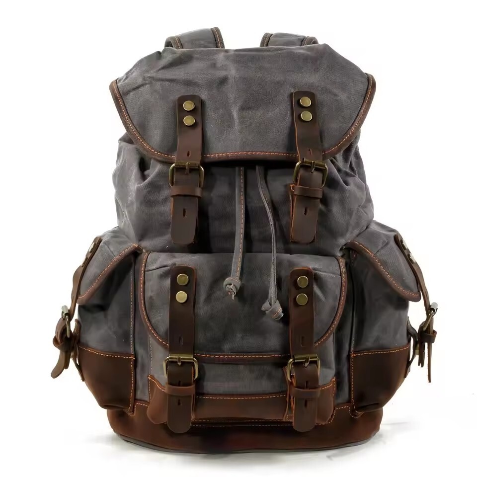 Retro Backpack Leisure Backpack Travel Backpack Canvas Patchwork Leather Fashion
