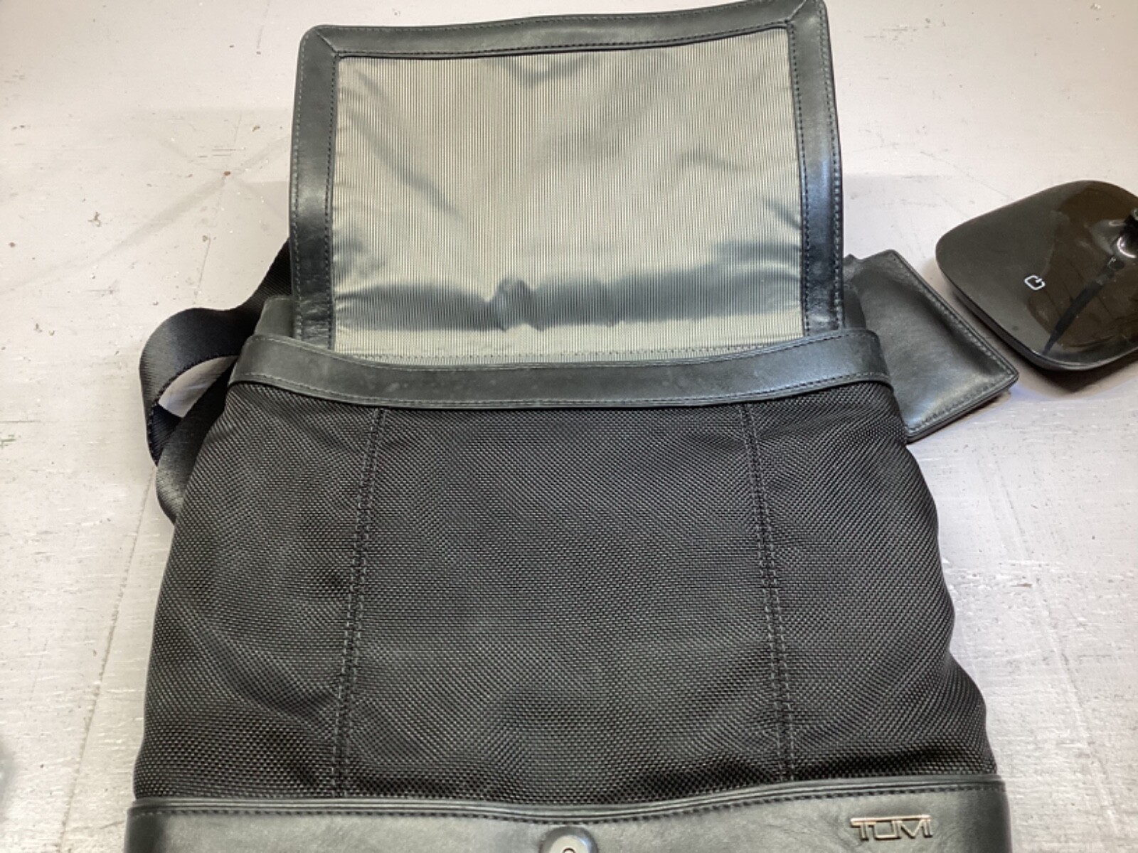 Tumi Men’s Leather and Nylon Crossbody Messenger Bag