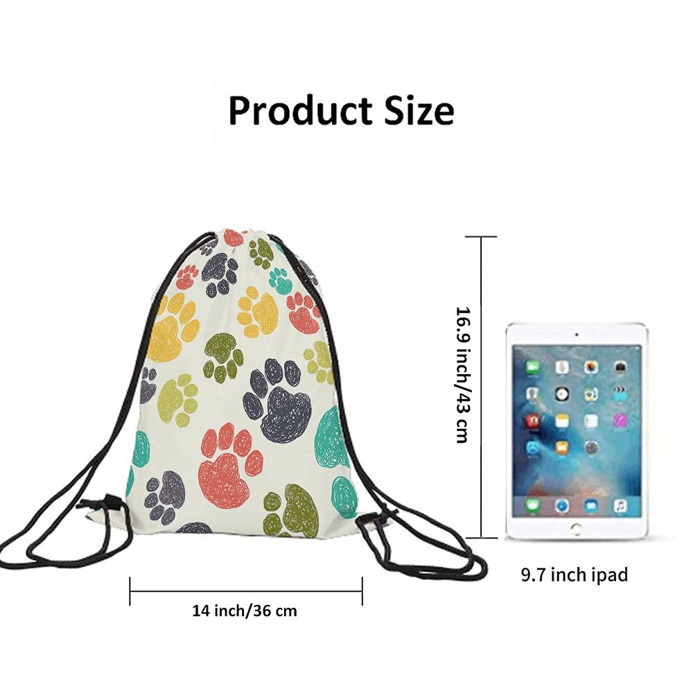 Paw Pattern Drawstring Bags Backpack Bag Cute Colorful Hand Drawn Doodle Prin…