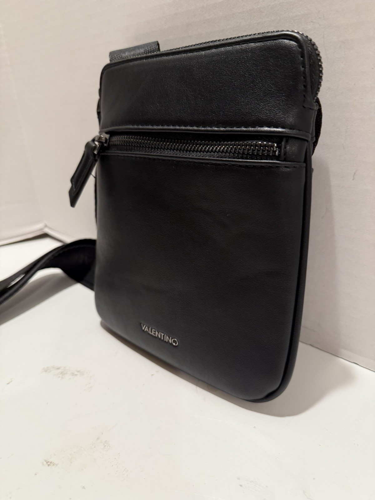 Valentino Mario Horizon Logo Mini Crossbody Shoulder Bag Black Zip Closure