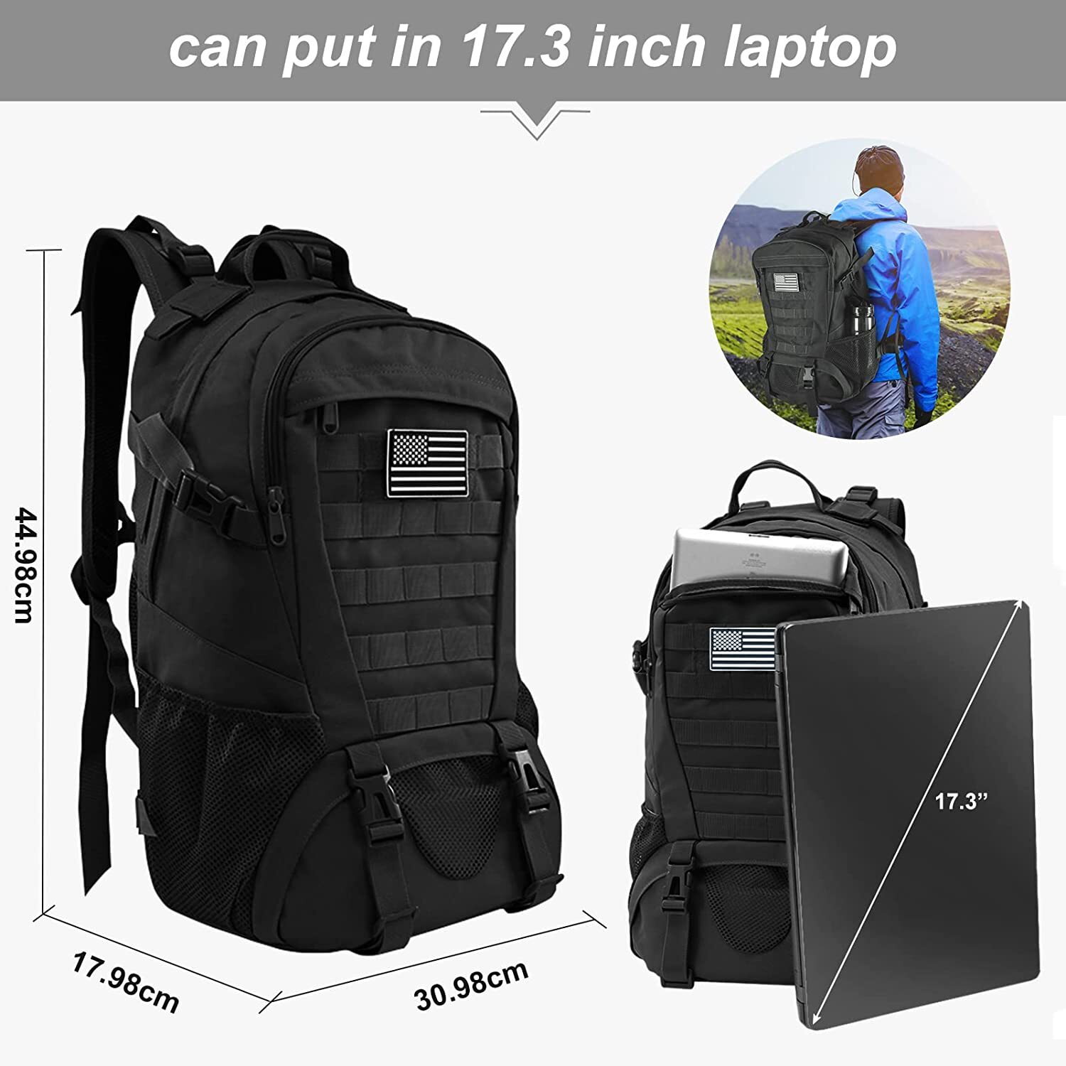 Men Women 17.3” Backpack Bookbag For School Travel Laptop Rucksack Zip Bag