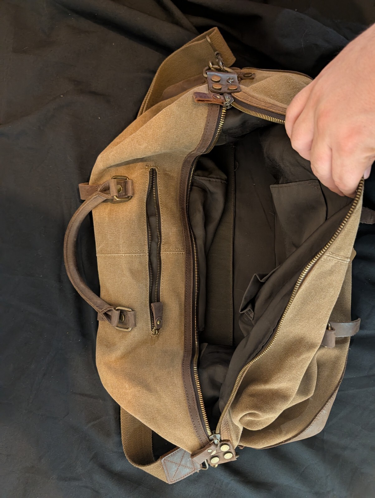Waxed Canvas & Leather Overnight Duffle Weekender Travel Bag Brass Hardware